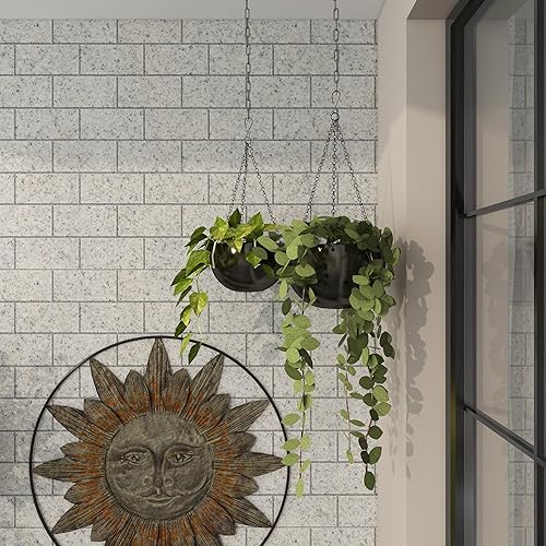 Miniatura 9 de Deco 79 Macetero de Pared de Metal para Interiores y Exteriores, Maceta Colgante en Forma de Domo para Interiores y Exteriores con Cadena, Juego