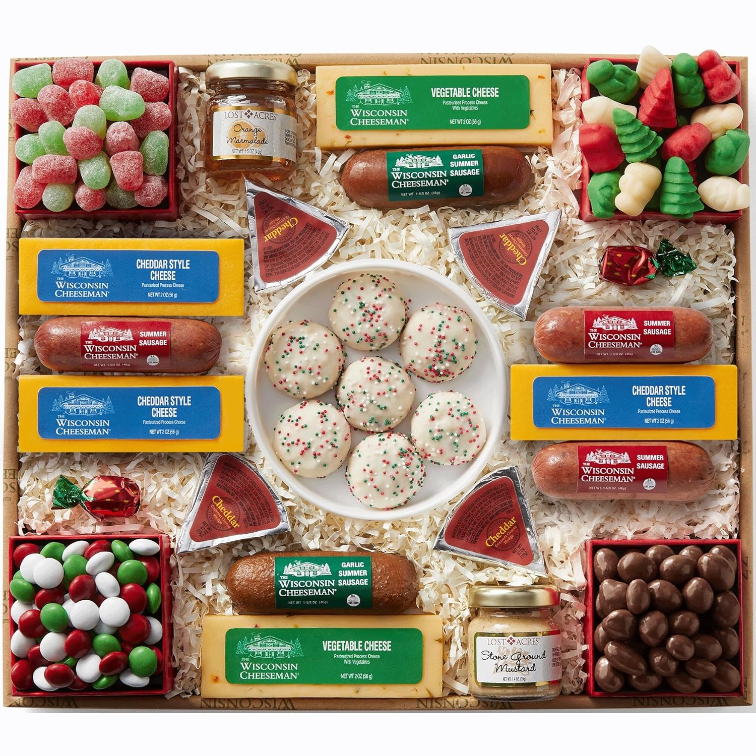 The Wisconsin Cheeseman 5-Piece Delights – Summer Sausage Meats and Cheeses Gift Basket with Bacon and Vegetable Cheeses and Truffles – Holiday Thank You Gift for Adults, Women, and Men