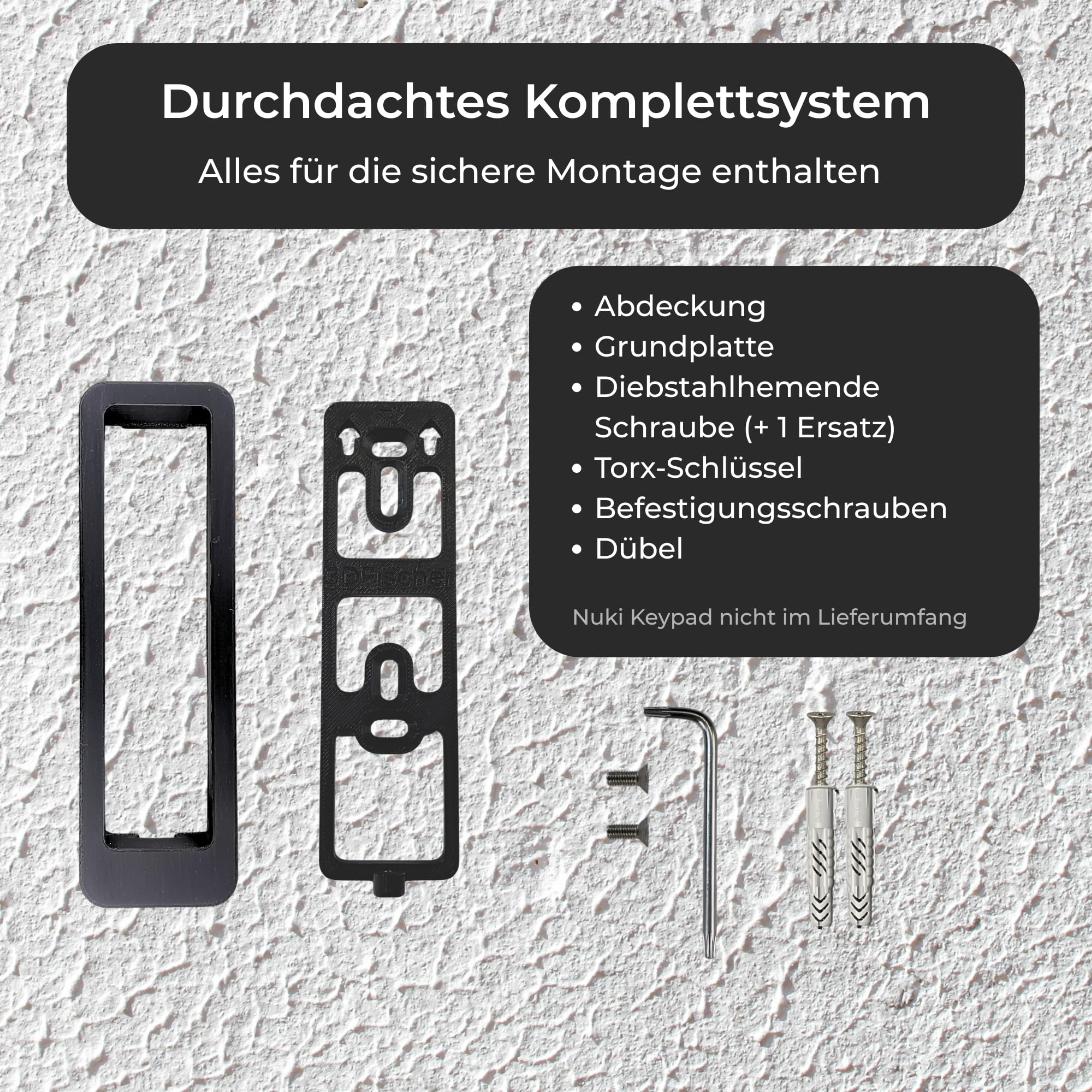 Generisch Soporte de pared compatible con Nuki Keypad 2 – Cubierta antirrobo con tornillo de seguridad Torx – Sin protección contra la intemperie – Acabado similar al yeso – Negro (sin techo, grueso)