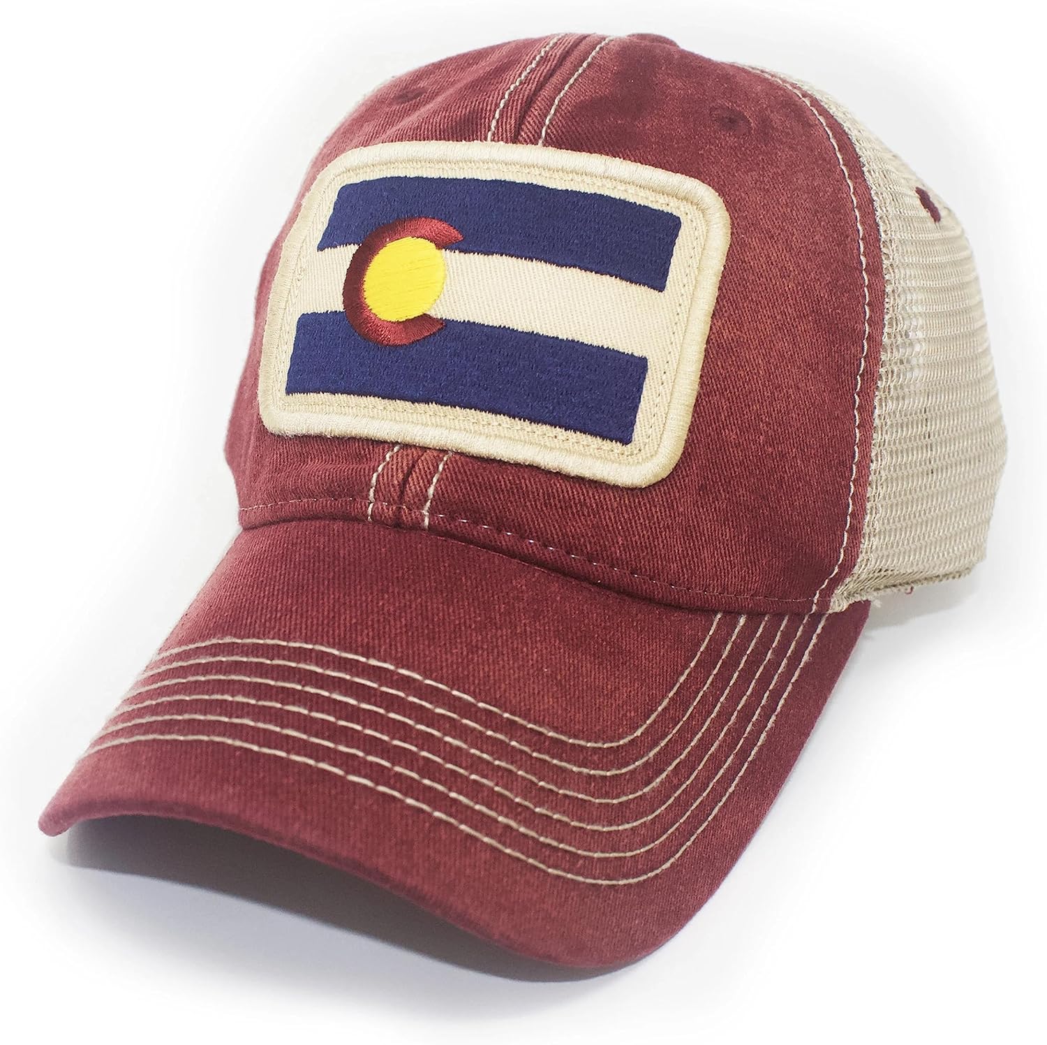 Colorado Flag Patch Trucker Hat, Brick Red