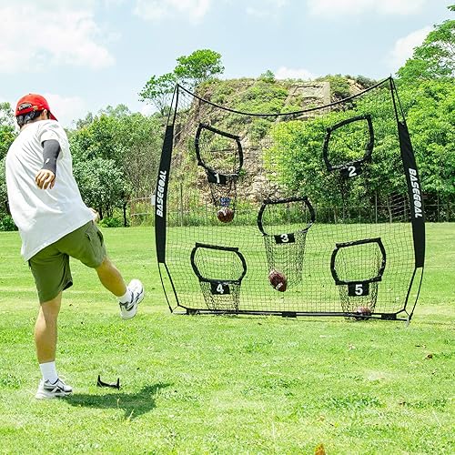 Miniatura 4 de BaseGoal Redes de fútbol de 8 x 8 pies para lanzar, objetivo de fútbol, equipo de entrenamiento de mariscal de campo con 5 bolsillos para mejorar la