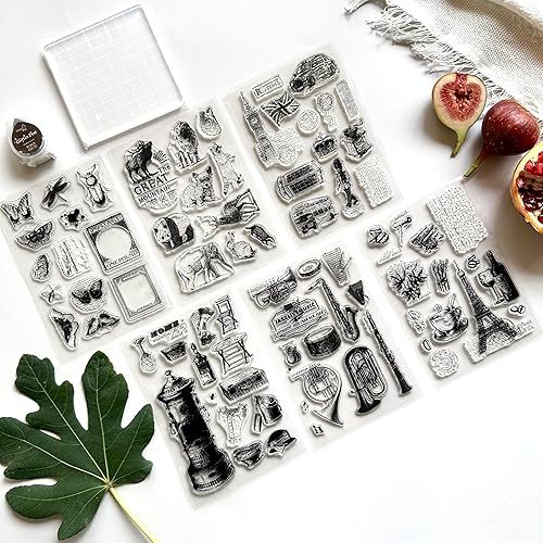 Miniatura 5 de 31 sellos transparentes con bloque de sello acrílico, almohadilla de tinta, tema de animales e insectos, sellos de goma transparente vintage, sellos