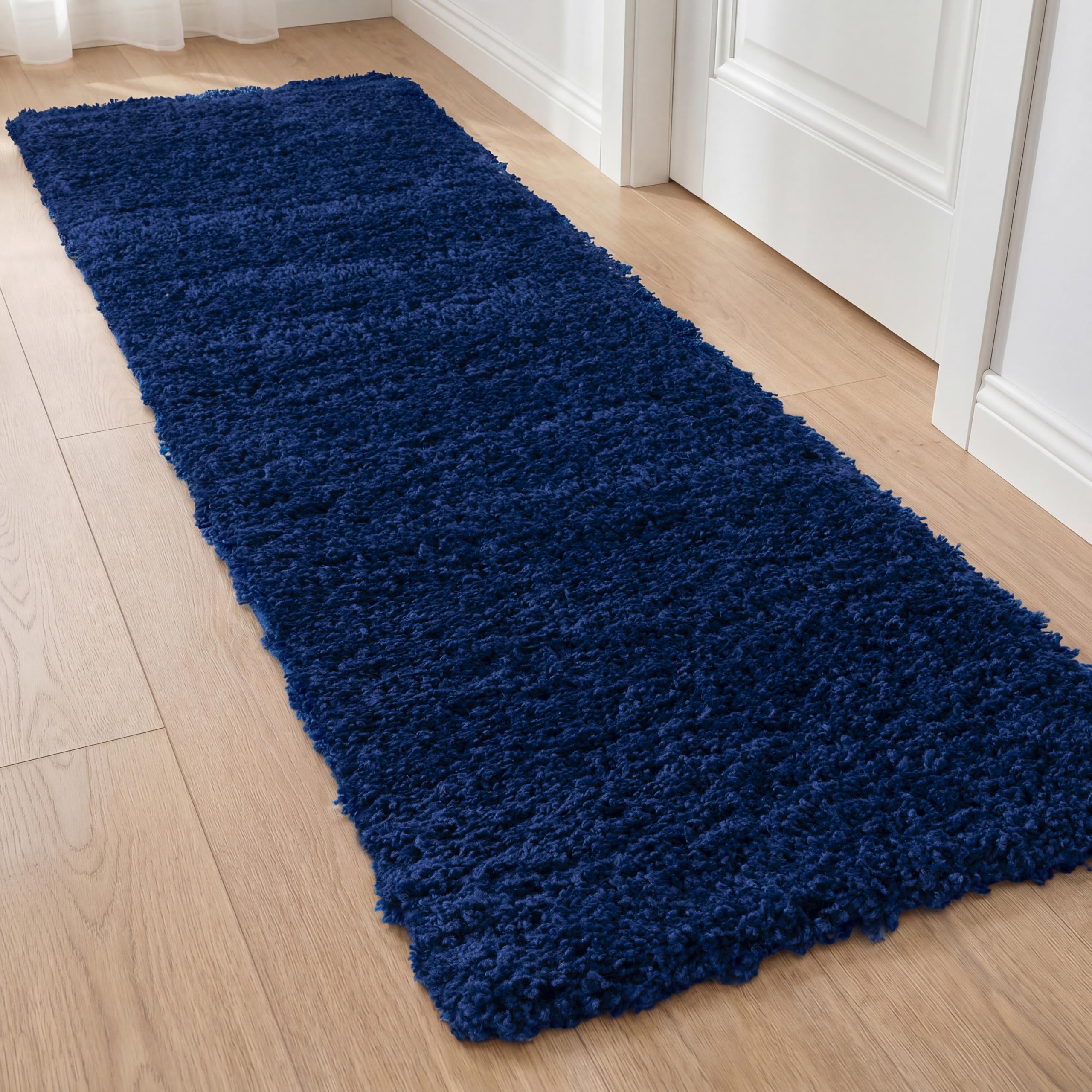 Ruglenza Shaggy Rug 60x110 cm Navy - Small Fluffy Rug, Ultra Thick 45mm Deep Pile, OEKO-TEX Certified, Soft Shaggy Carpet with Jute Backing for Bedroom & Living Room
