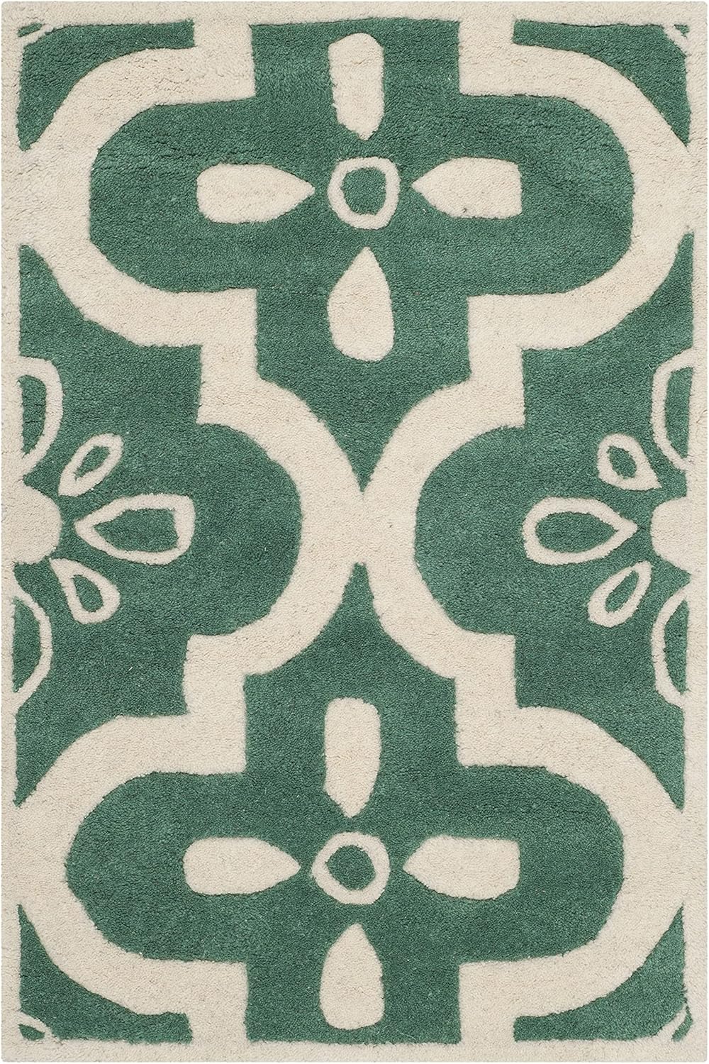 SAFAVIEH Chatham Collection 2' x 3' Teal / Ivory CHT751T Handmade Geometric Premium Wool Accent Rug