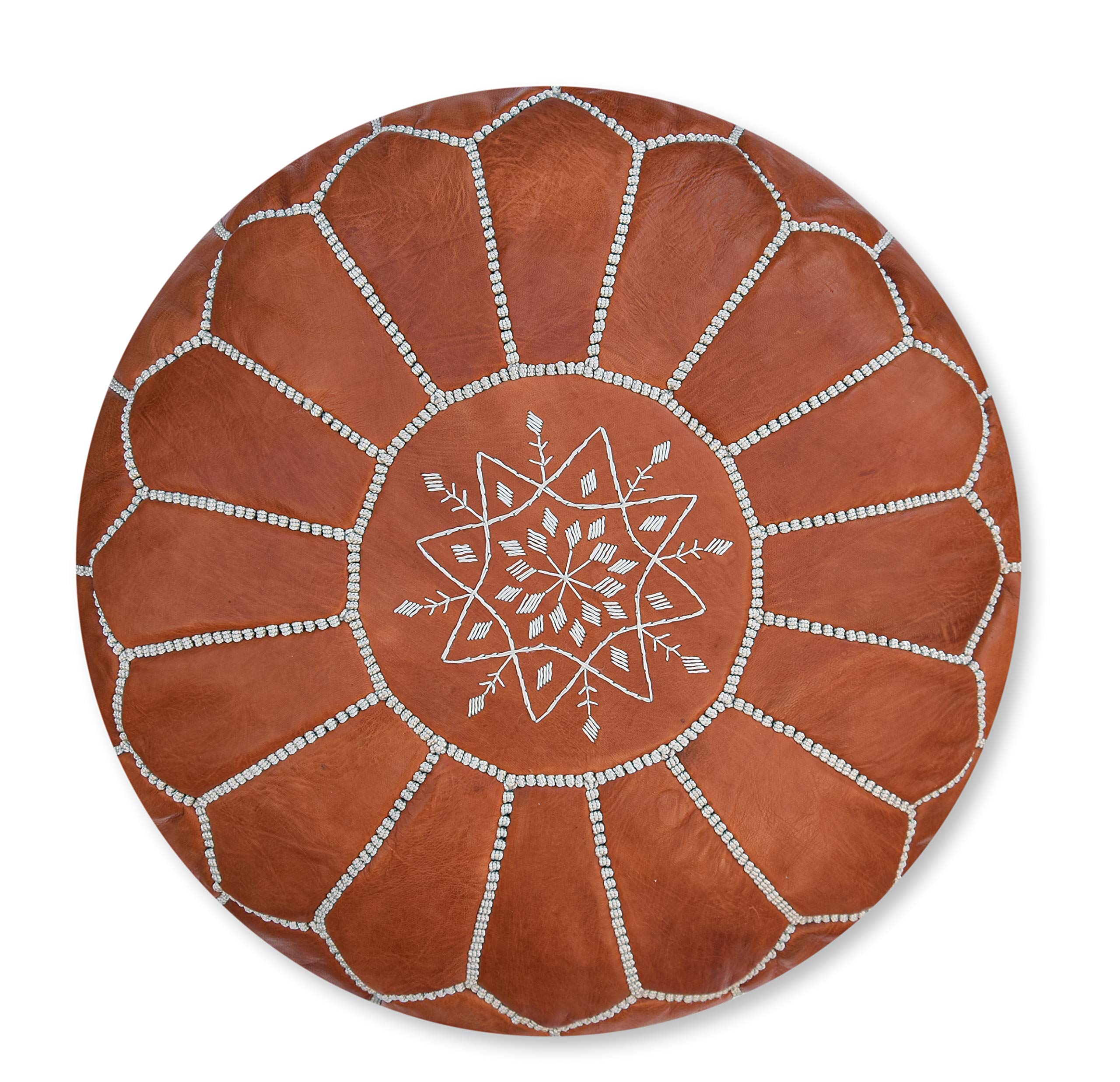 Poufs&Pillows Premium Leather Pouffe Brown - Handmade - Delivered stuffed - Ottoman, footstool, floor cushion (Terra Brown)
