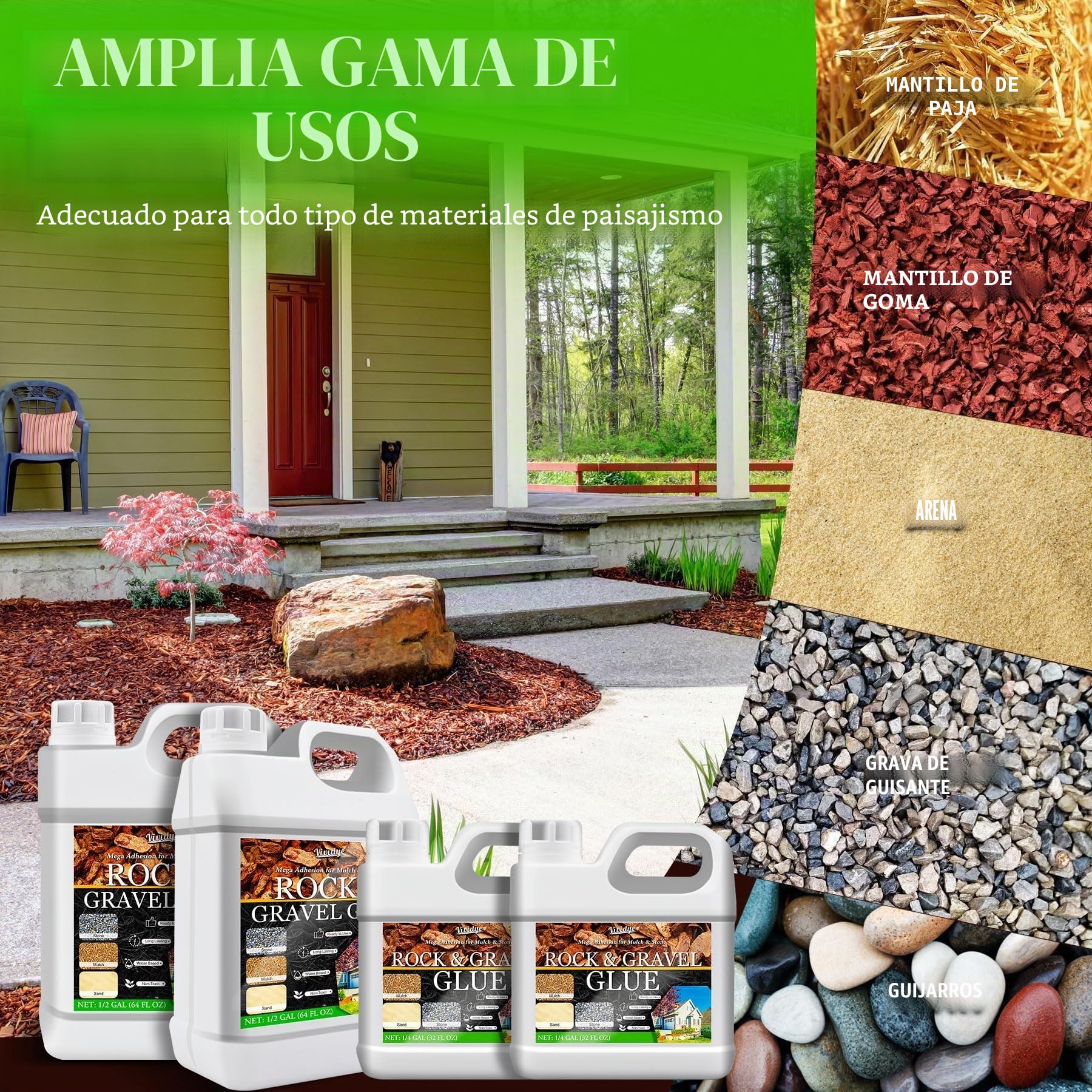 Aglutinante de Grava, 2L Estabilizador de Grava para Paisajismo, Jardinería y Senderos - Listo para Usar, Adhesivo Piedras para Fijador Grava, Corteza, Caucho y Piedras, No Tóxico y Duradero