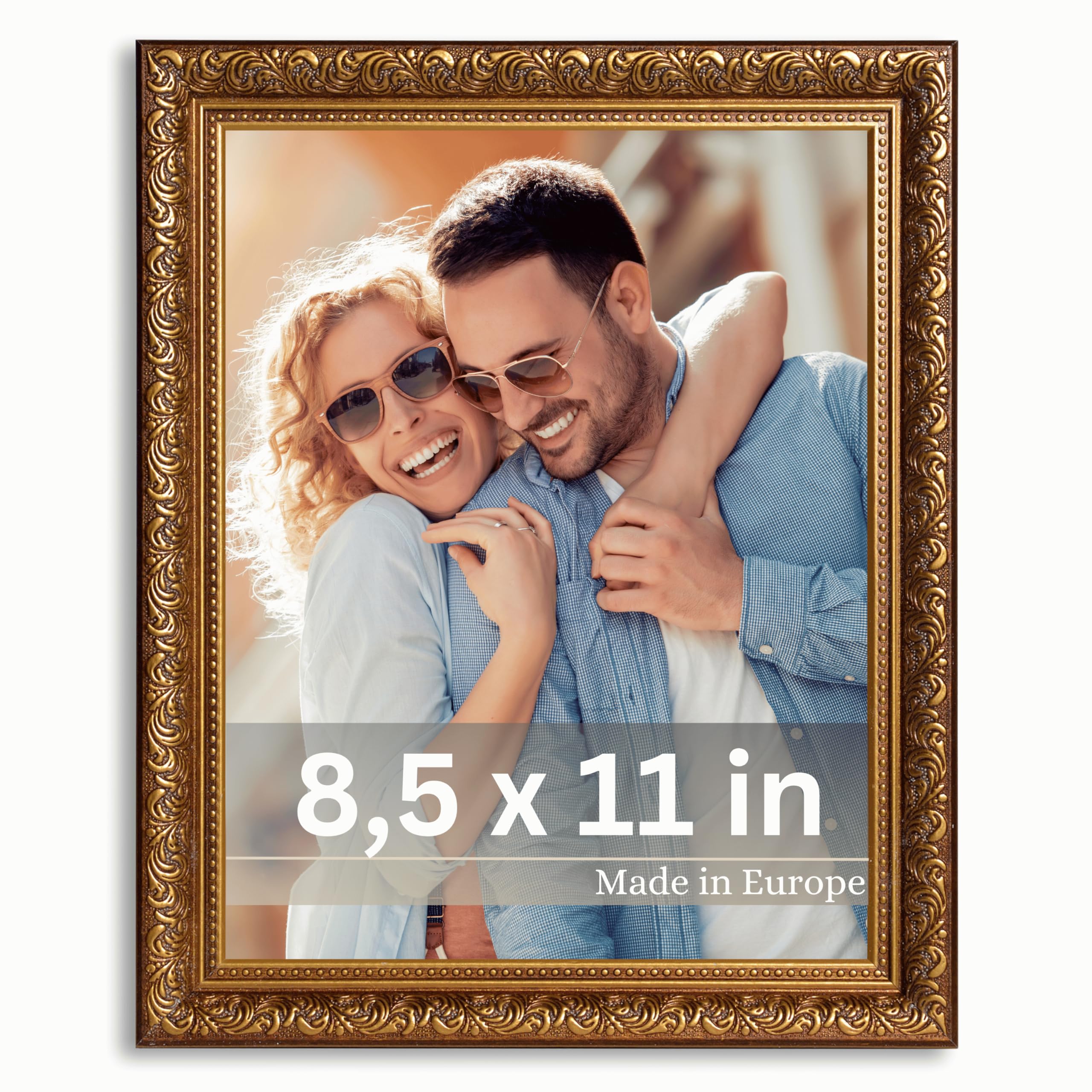 VictoR 8,5x11 Picture Frame Rubens Brown Gold - Picture Frames 8.5 x 11 - with Shutterproof Acrylic Glass - Antique - Brown 8.5 by 11