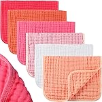 Hicarer 6 Count Muslin Burp Cloths Cotton Baby Burping Rags Large 20 x 10 Inch 6 Layers Spit up Rags Soft Absorbent Multicolor Wash Cloths Diapers for Newborn Baby Girl Boy(Pink Series)