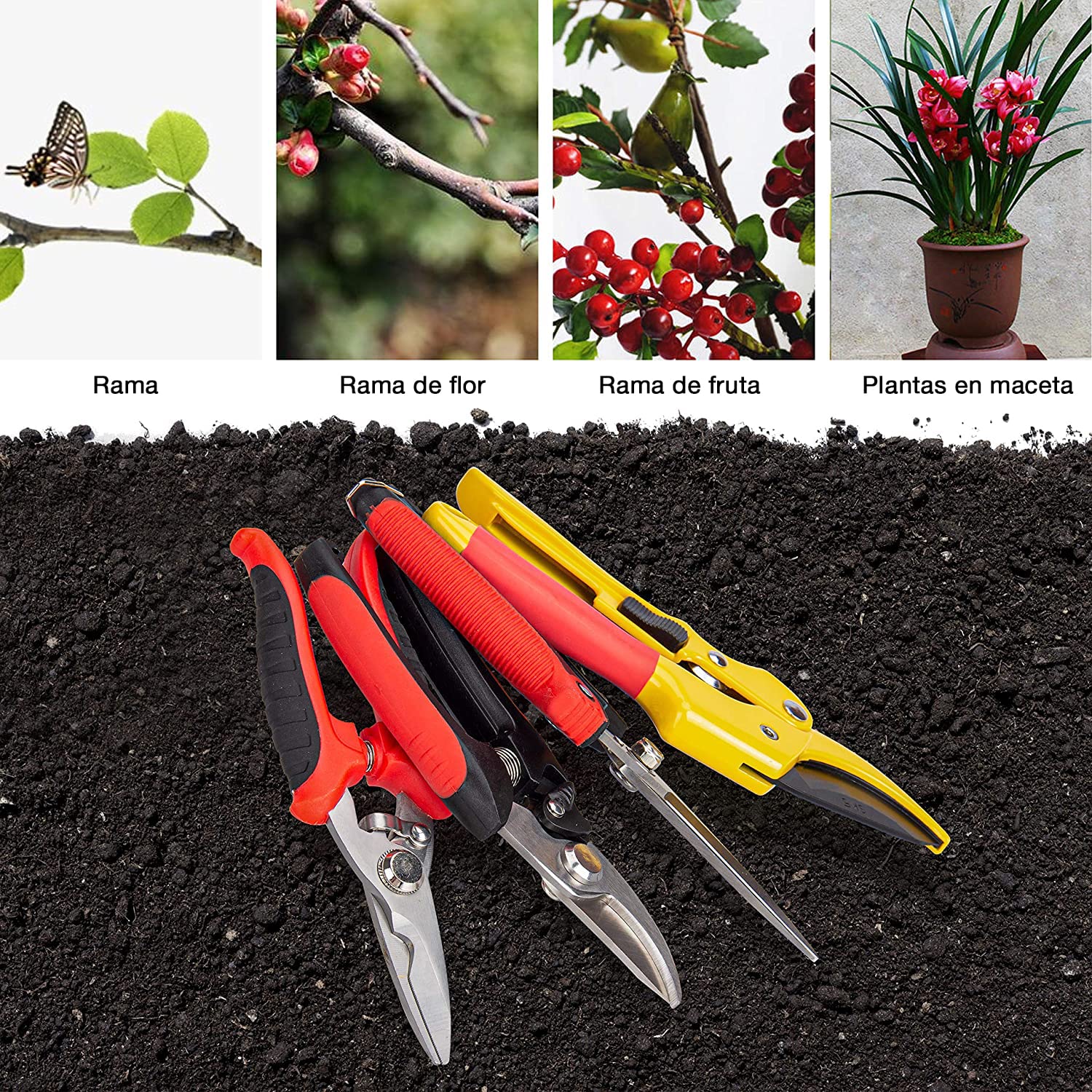 KOTTO Tijeras Podar, 4 Piezas Tijeras de Podar, Afiladas Tijeras Jardineria con Bolsa de Almacenamiento, para Ramas/Ramos/Árboles Frutales, Hasta 20 mm de Diámetro de Corte