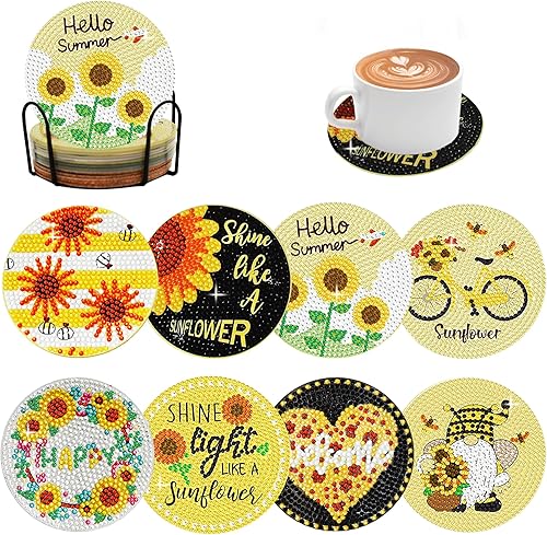 8 posavasos de pintura de diamantes con soporte, posavasos de arte de diamante de paisaje para adultos, kits de pintura de diamantes para niños 8 posavasos de pintura de diamantes con soporte, posavasos de arte de diamante de paisaje para adultos, kits de pintura de diamantes para niños