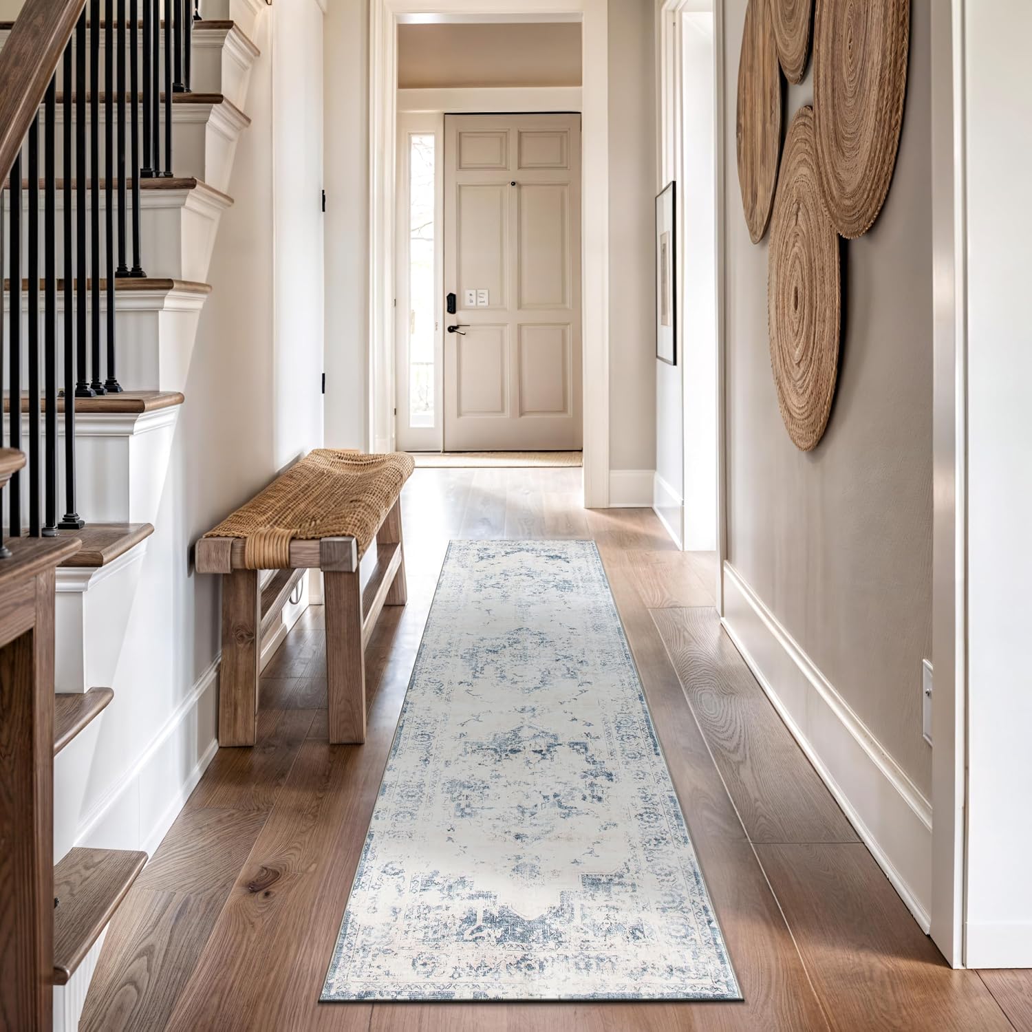 Rugshop Traditional Vintage Distressed Washable Non Slip Runner Rug 2' x 8' Blue