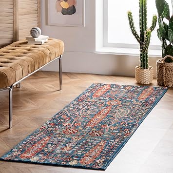 nuLOOM Dasilva Blue Floral & Paisley Power Loomed Runner Rug, 2 x 8 | Nuloom Dasilva Floral & Paisley 2 x 8 Runner Rug for Living Room Bedroom Dining Room Entryway Hallway, Blue