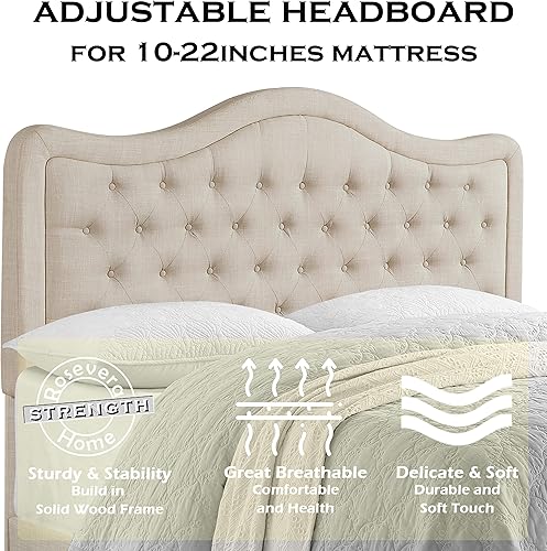 Miniatura 24 de Rosevera Turin Linen - Cama tapizada con paneles y cabecero capitonado con botones ajustables para dormitorio, tamaño Queen, color gris