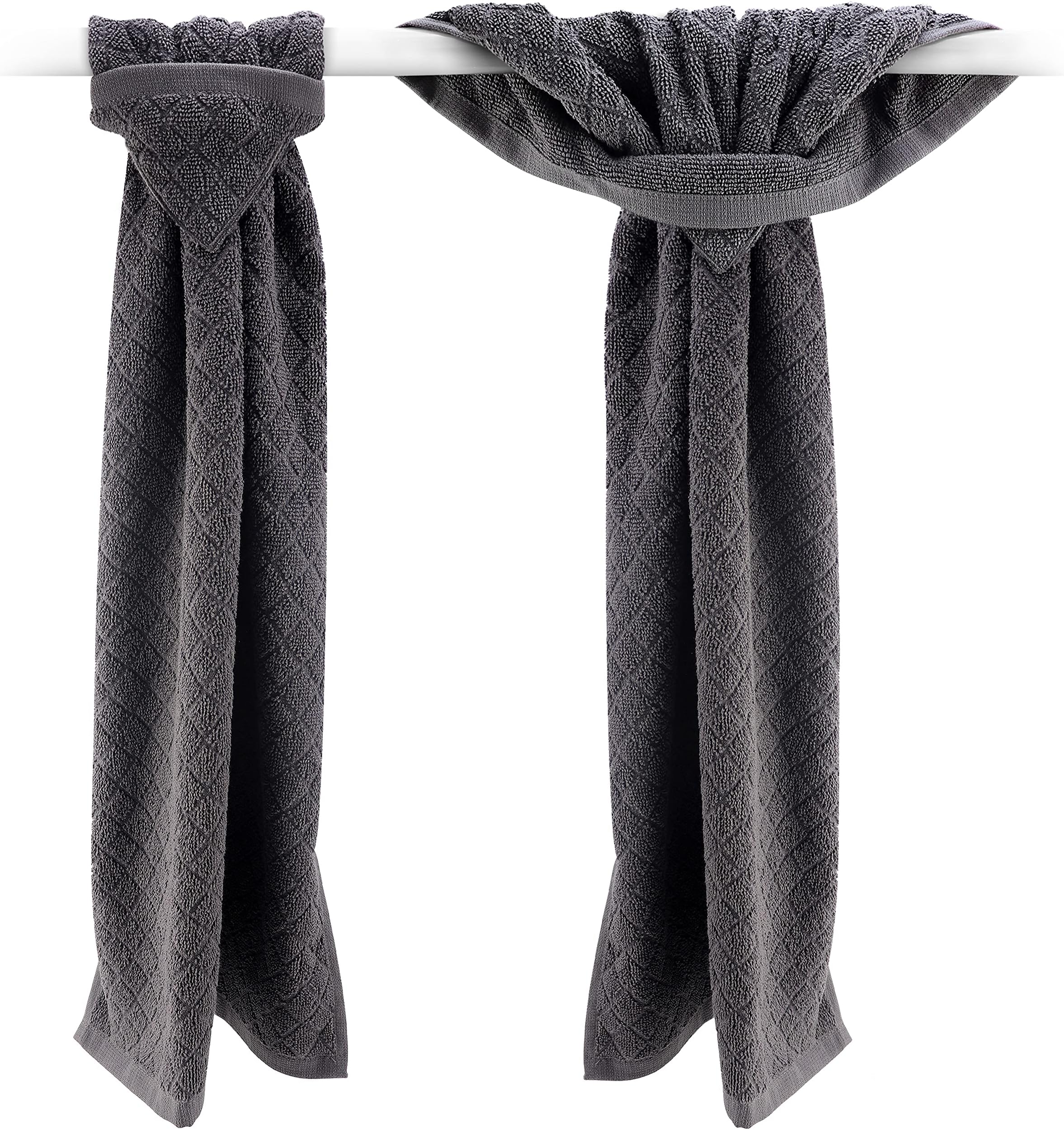 Michael Grace Gifts Grey Hand Towels with Hanging Loops - Set of 2 Gray Hand Towel with Loop for Kitchen, Bathroom, Dishes, Oven Handle Without Buttons, Snaps or Rivets