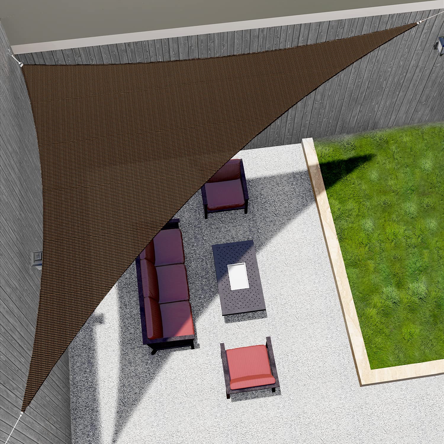 FLORALEAF Right Triangle Sun Shade Sail Brown 10'x10'x14.1' Air Permeable Shade Cloth Heavy Duty Canopy Awning for Patio Backyard Lawn Garden Outdoor