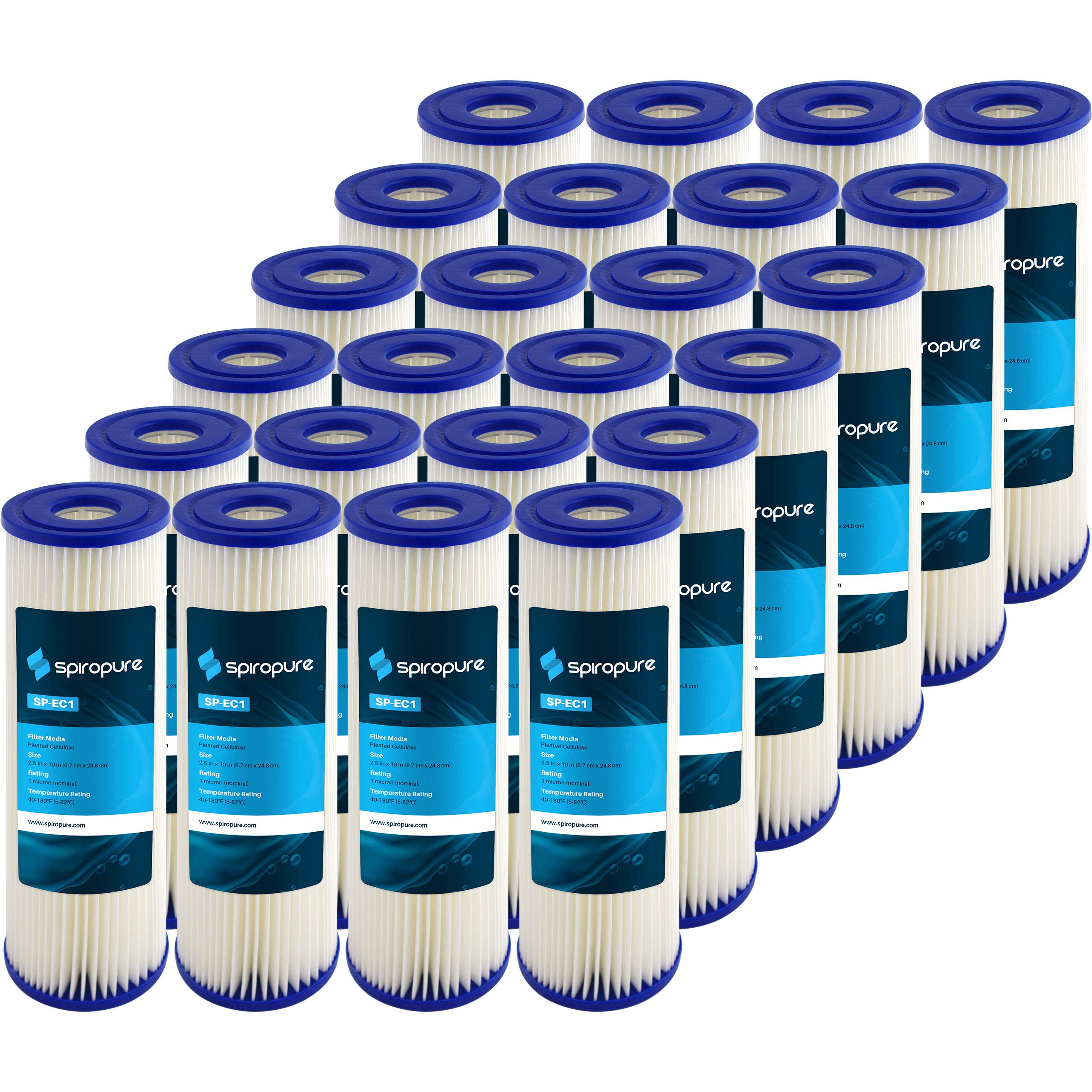 SpiroPure SP-EC1 10x2.5 1 Micron Pleated Cellulose Sediment Water Filter Cartridge ECP1-10 255481-43 (Case of 24)