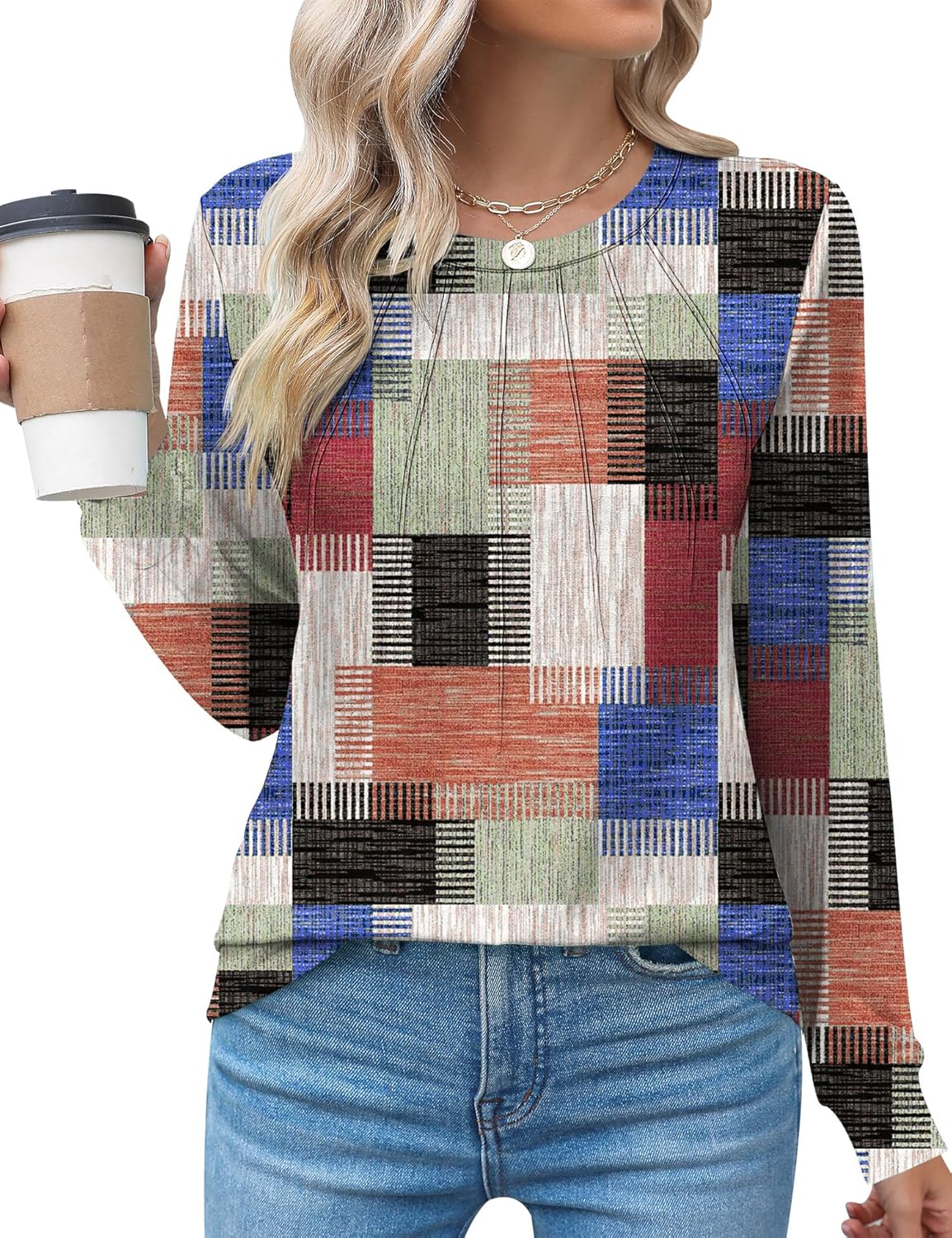 Kistore Women's Long Sleeve Tops Crew Neck Pleated Dressy Casual Blouses T Shirts Fall Clothes 2026