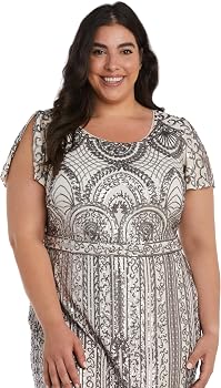R&M Richards Women’s Plus Size Embroidered Sequins Mesh Cocktail Dress - Sleeveless, Fitted, Little Black Dress - View #10