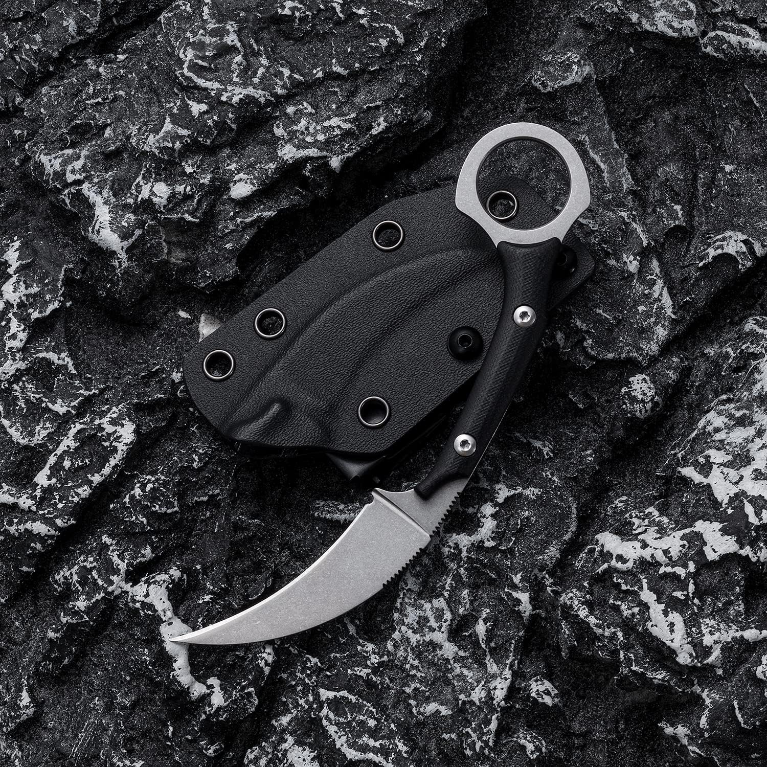 Fixed Blade Knife, D2 Stonewashed Steel Blade G10 Handle, Tactical EDC sharp Claw Knife, Utility Knife for Outdoor Survival Hiking Camping with Kydex Sheath OK1213 (Silver)