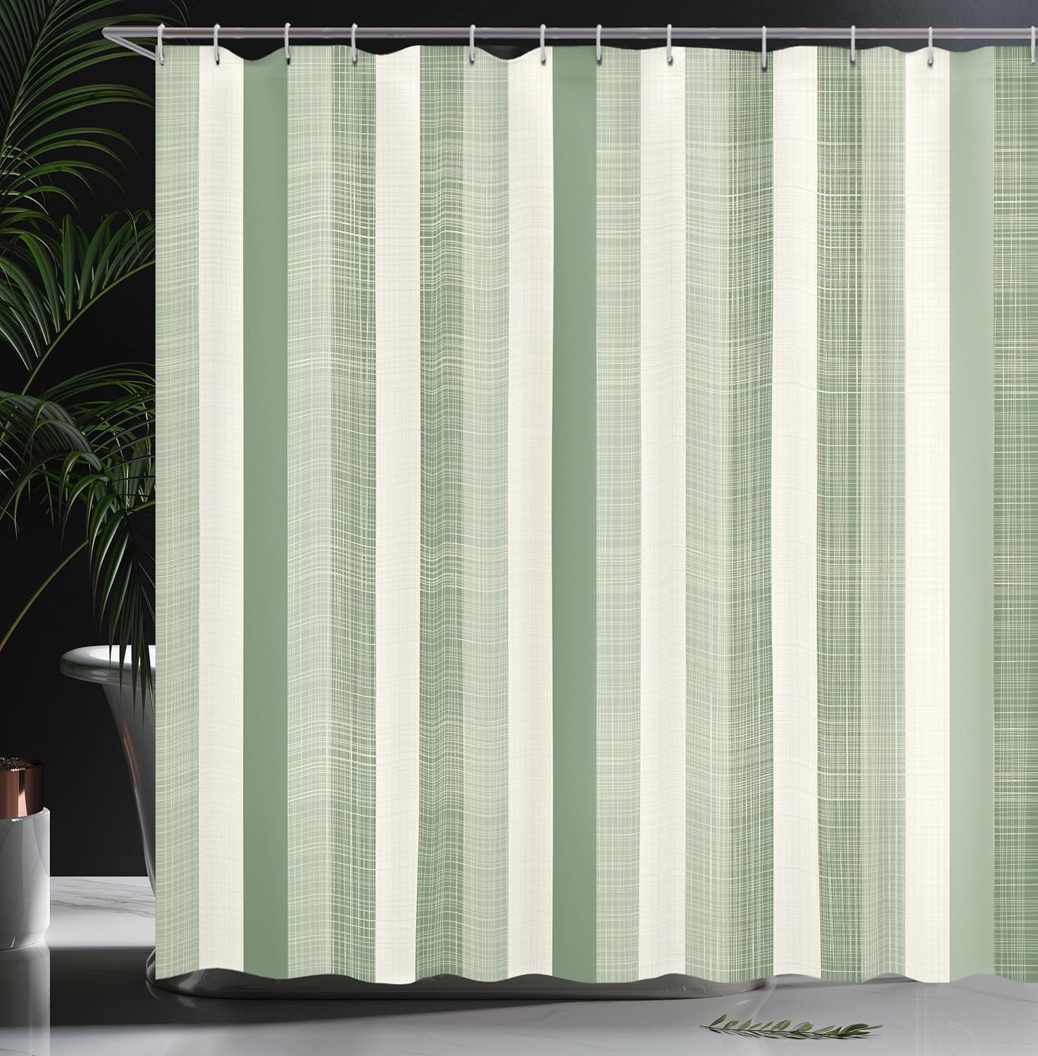 Ambesonne Retro Shower Curtain, Classical Vertical Stripes Pattern Texture Image Old Fashioned Display Artwork, Cloth Fabric Bathroom Decor Set with Hooks, 69" W x 70" L, Reseda Green