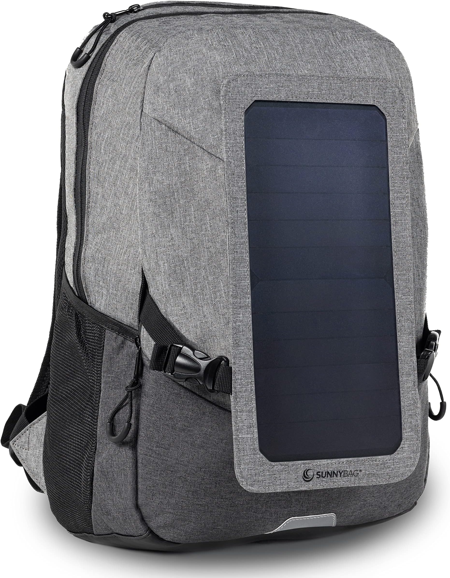 Sunnybag Explorer+ 6W Solar Backpack with Removable Panel, USB Port for Device Charging, 15.6 inch Laptop Compartment, 15 L Water-Resistant Gray-Black Daypack for Hiking, Camping, Travel, Commuting