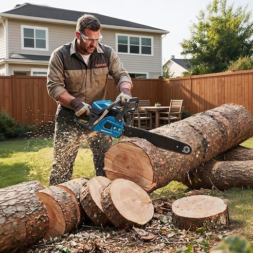 52CC 3HP Gas Chainsaw with 20-Inch Bar – 2-Stroke Quick Start Engine, Anti-Vibration & Auto Oiler for Heavy-Duty Logging, Firewood Cutting – 5200 Blue
