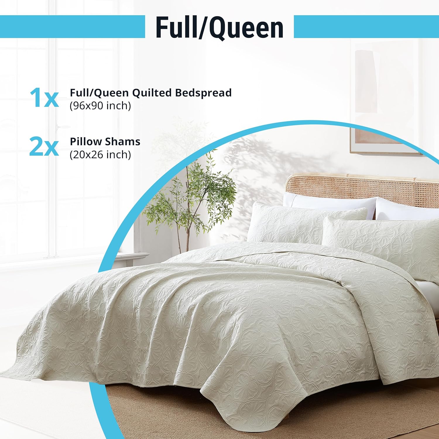 HLC.ME Benji - 3 Piece Full Queen Size Quilt Set, Lightweight Queen Bedspread Coverlet Set (Full/Queen, Beige) - Image 3