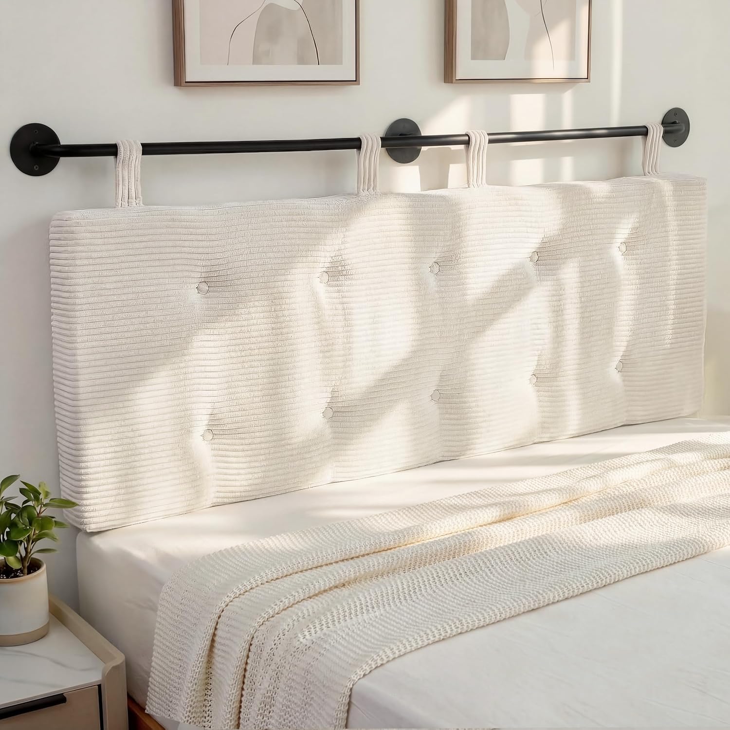 HIGOGOGO Wall Mounted Headboards for Twin Size Bed, Hanging Head Board Wall with Button Tufting, Adjustable Height Headboard for Bedroom,Beige