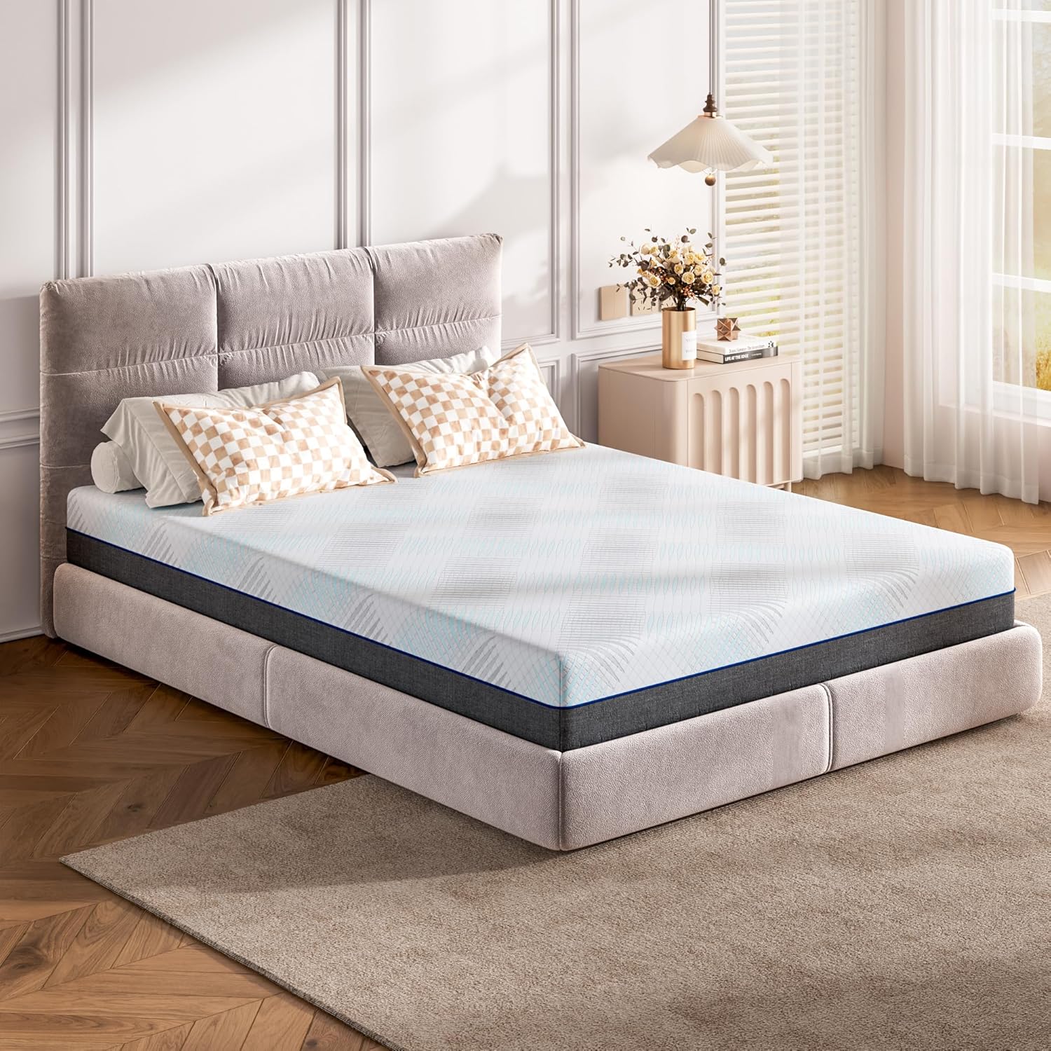 sogesfurniture Queen Size Mattress, 6 Inch Memory Foam Mattress for Back Pain, Cooling Copper Gel Bed in a Box, CertiPUR-US Certified，White and Grey