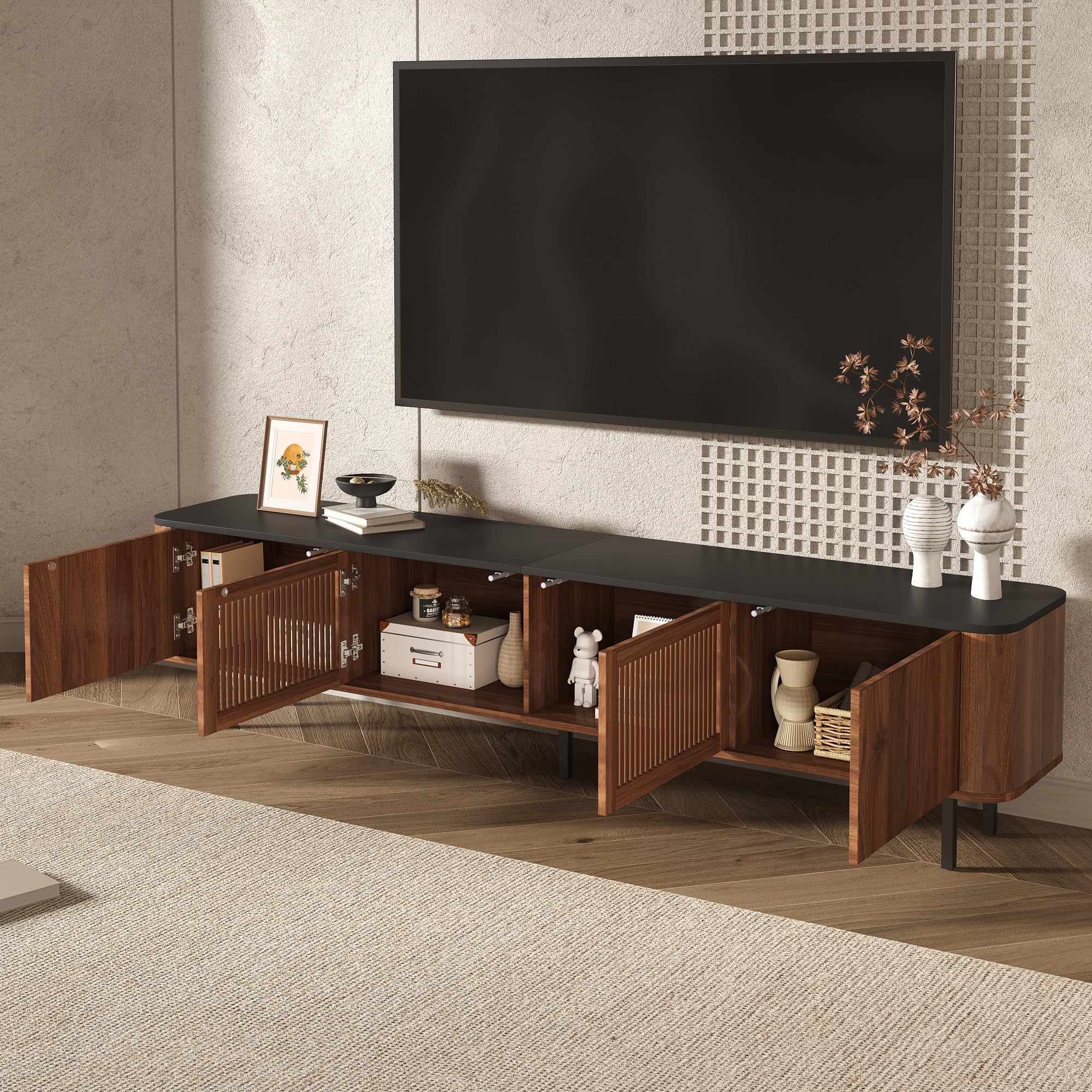 Mueble para TV moderno, color nogal, 190 x 35 x 45 cm, panel inferior, diseño único