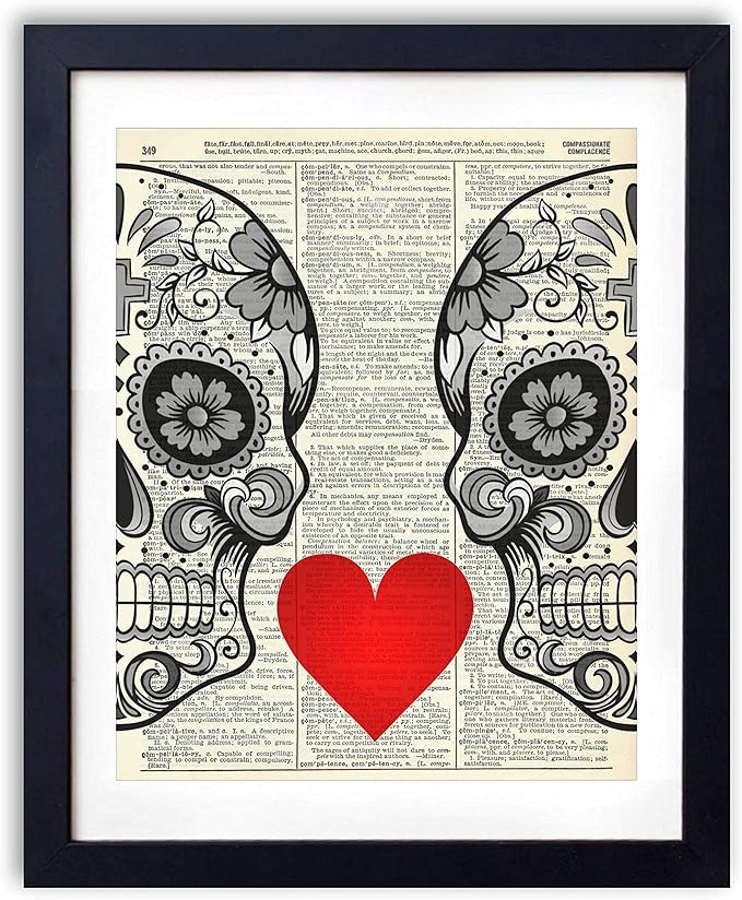 Skull Love, Vintage Dictionary Art Print, Modern Contemporary Wall Art for Home Decor, Boho 8x10 Inches, Unframed (Sugar Skull Love #2)