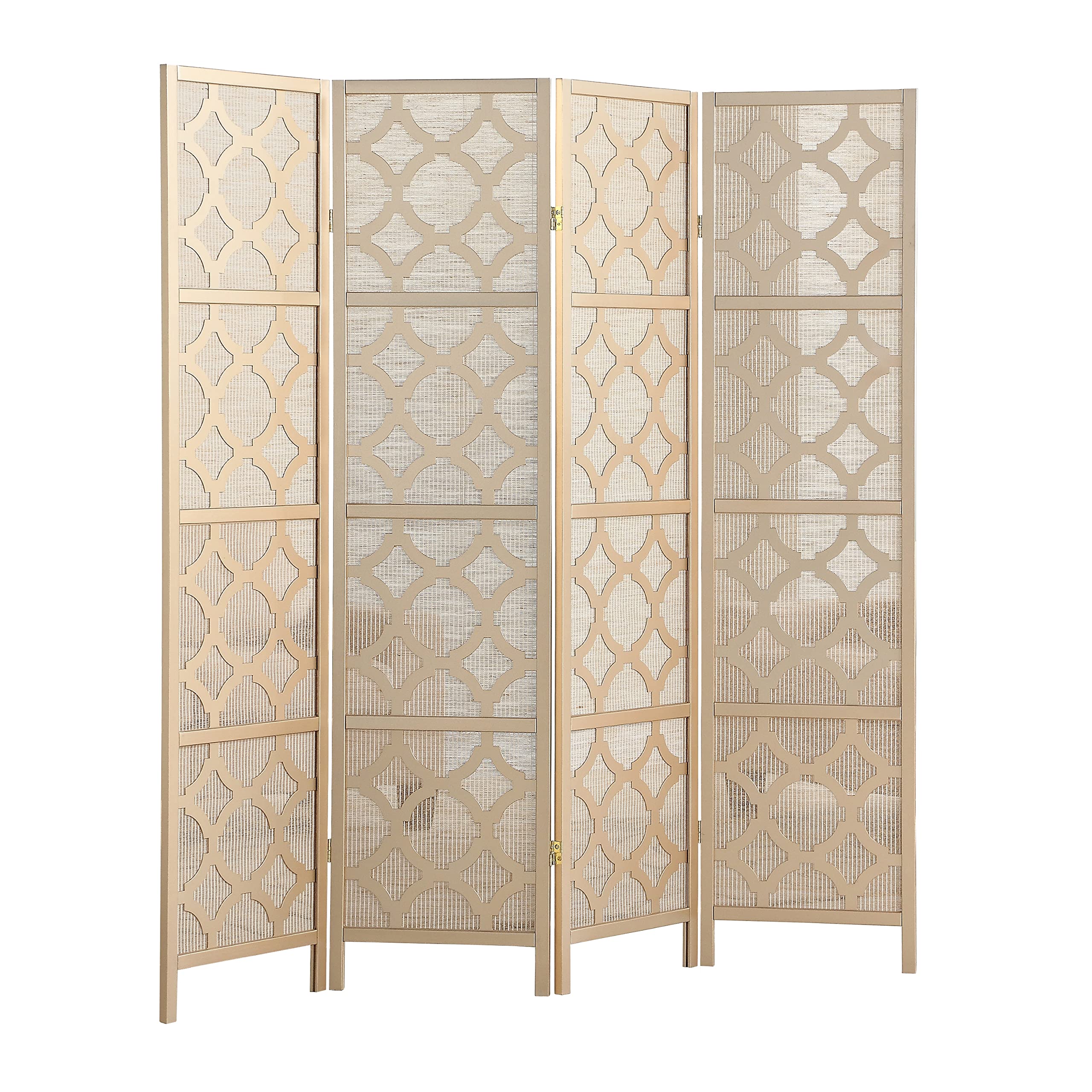 Photo 1 of Roundhill Furniture Quarterfoil Infused Diamond Design 4-Panel Room Divider, Gold