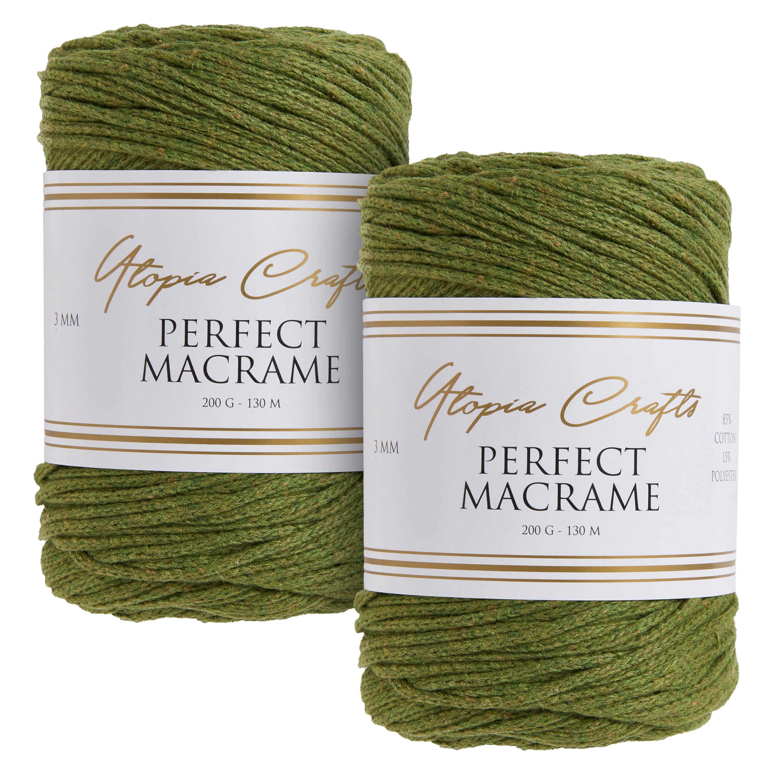 Utopia Crafts Perfect Macrame Cord 3mm - 2X 200g (Olive Oil)