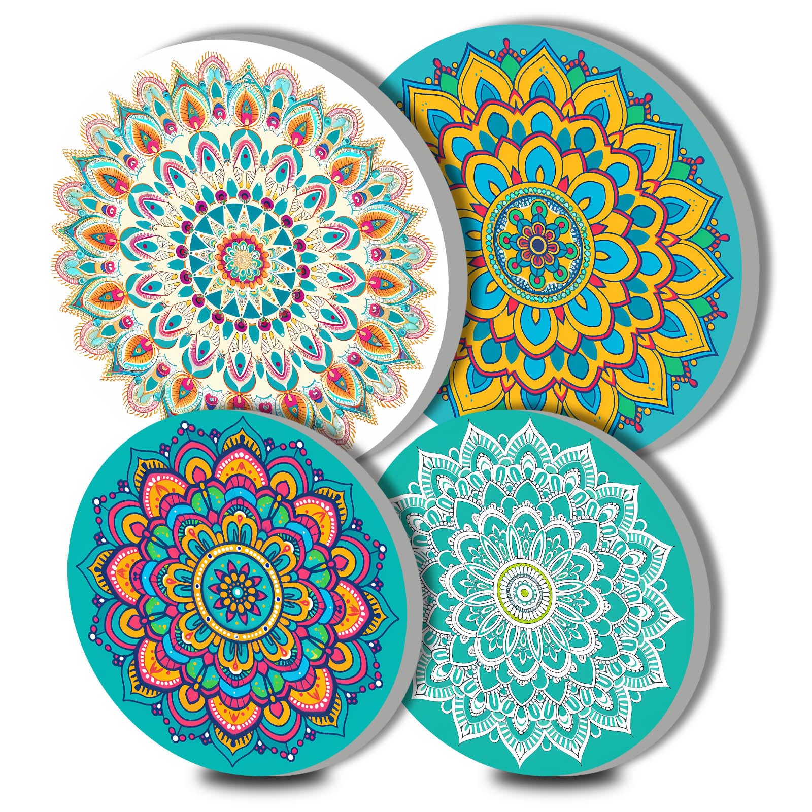 Nordics Kitchen Decor Boho Ethnic Flowers Burner Covers Farmhouse Rustic,Set of 4 -Indian Floral ArtAbstract Geometric Pattern Round Burner Religion