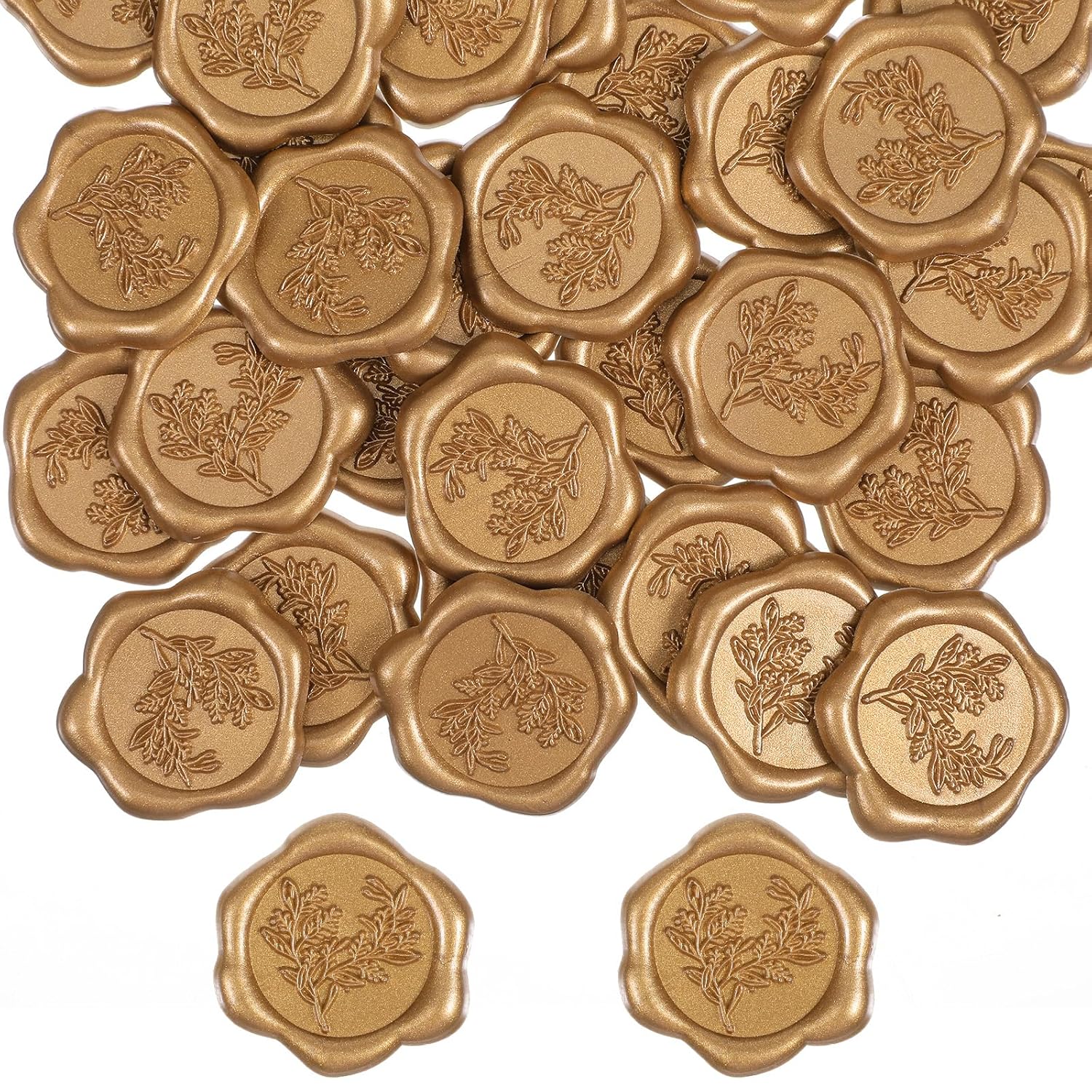 30Pcs Gold Wax Seal Stickers, Shimmeroo Antique Self Adhesive Wax Seal Stickers, Classic Floral Bouquet Wedding Invitation Envelope Seals Sticker for Gift Wrapping Scrapbooking