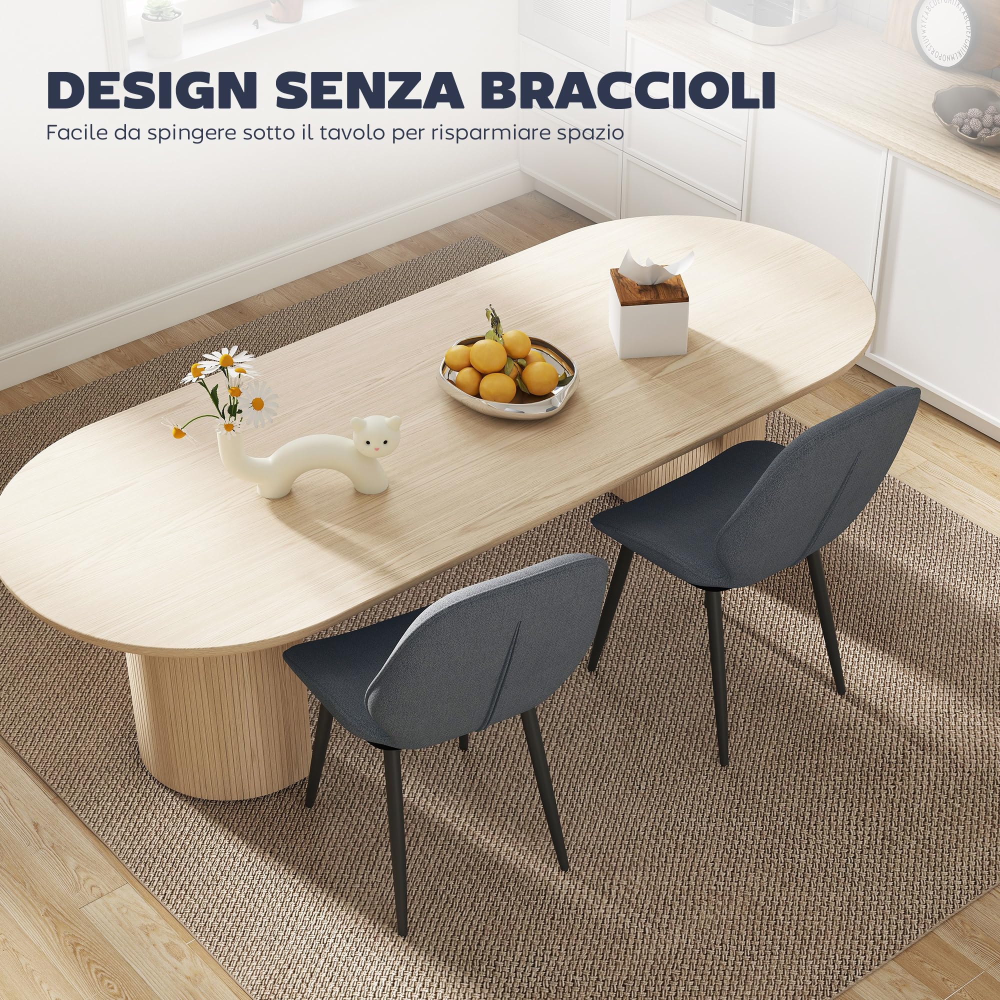 HOMCOM Set 2 Sedie da Pranzo Moderne, 46x56x86 cm, Nero e Grigio
