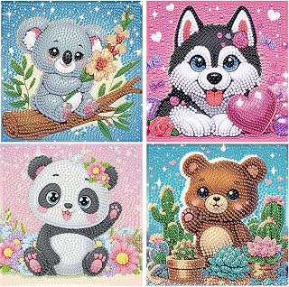 4 Pack Animal Diamond Art Kits for Kids, Cute Animals Diamond Art for Kids Ages 8-12, Koala Dog Panda Bear Diamond Painting Kits for Kid with Package for Gift Home Wall Decor (6x6inch)