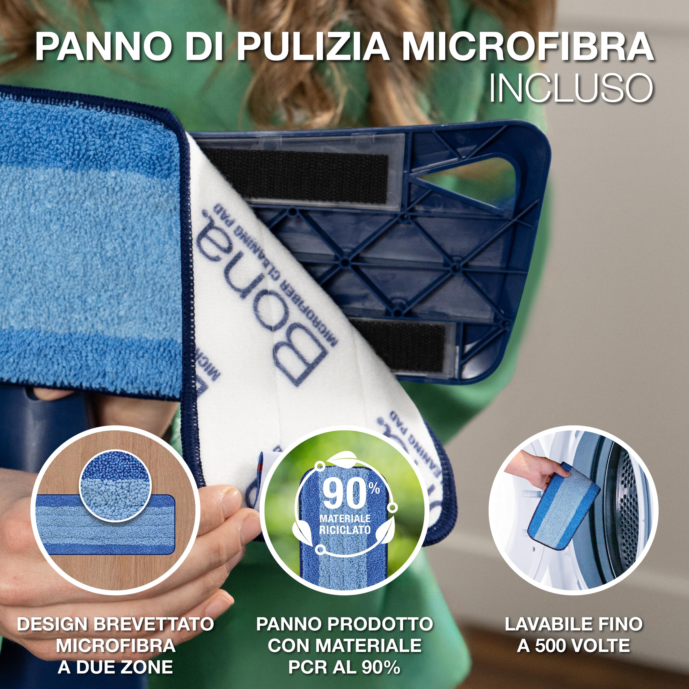 Bona spray mop premio pavimenti legno oliati, mocio spray, panno | pulisce e nutre il legno, cuscinetto pulizia microfibra extra, spruzzare