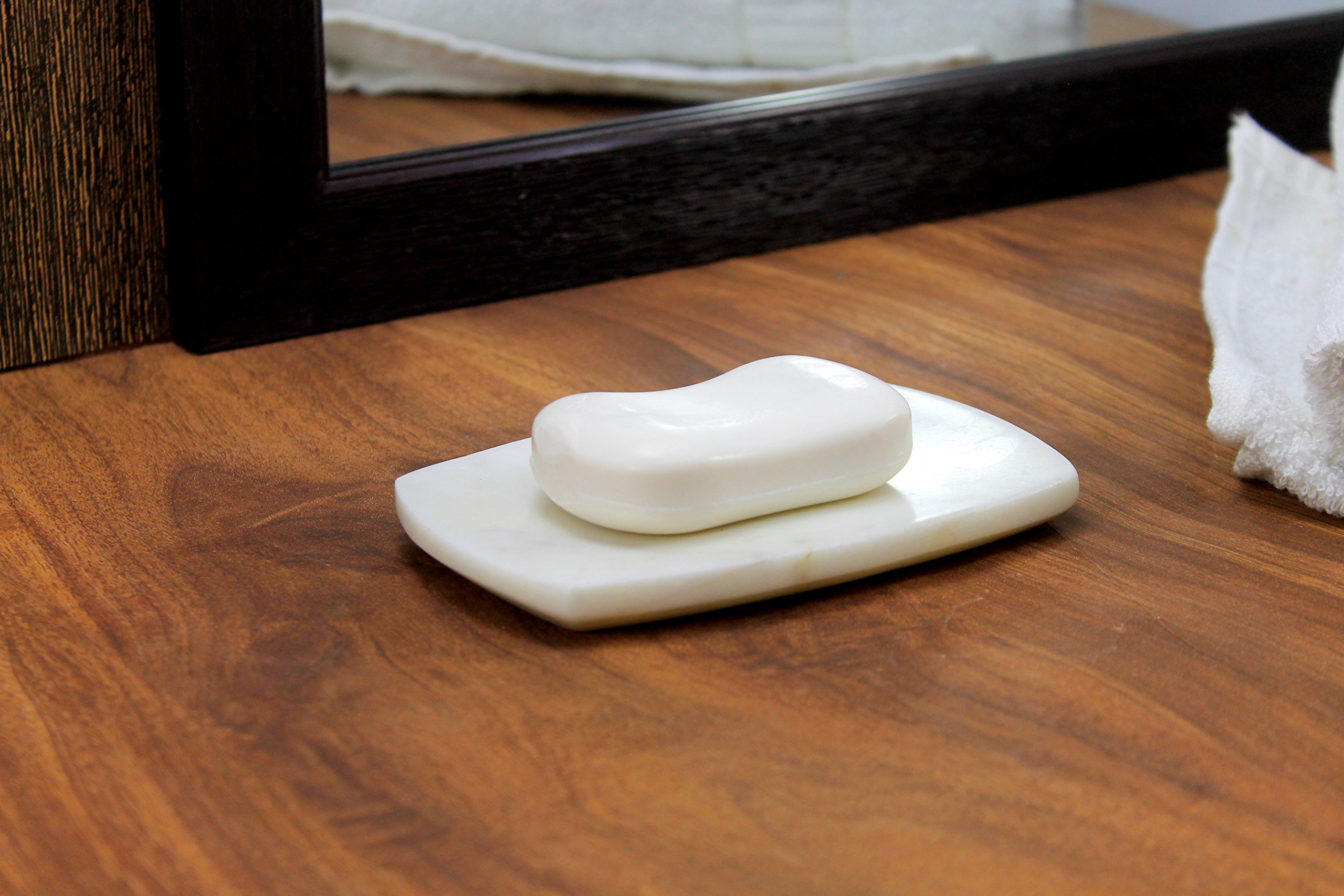 KLEO - Marble Stone Soap Dish Bath Accessories for Bath, Tub or Wash Basin in Curvy Rectangular Shape Made Out of Indian White Marble 1
