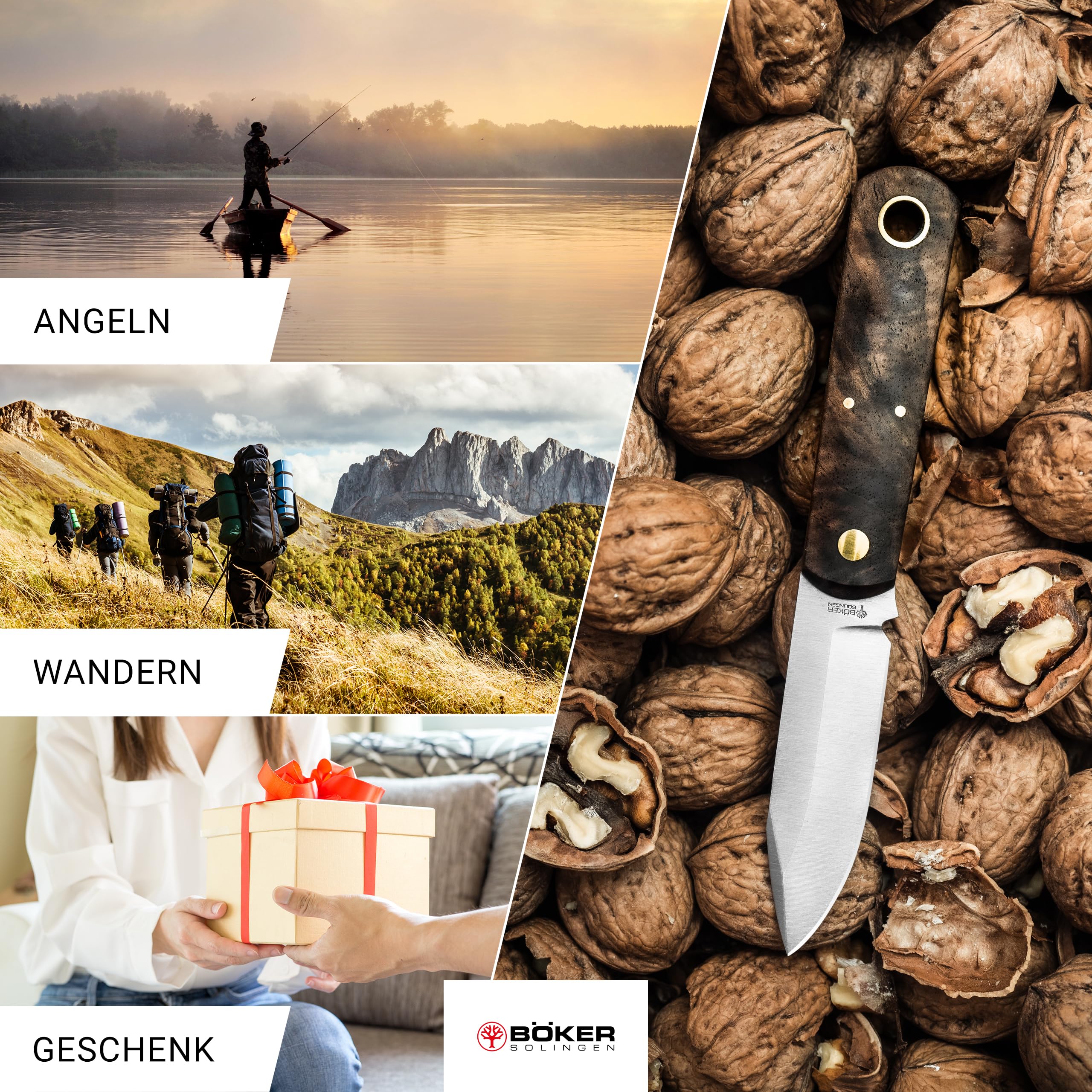Böker SOLINGEN® Barlow BFF feststehendes Taschenmesser mit Holz-Griff - Premium Taschen-Messer handgemacht mit Lederscheide - 42a konformes Messer Made in Germany