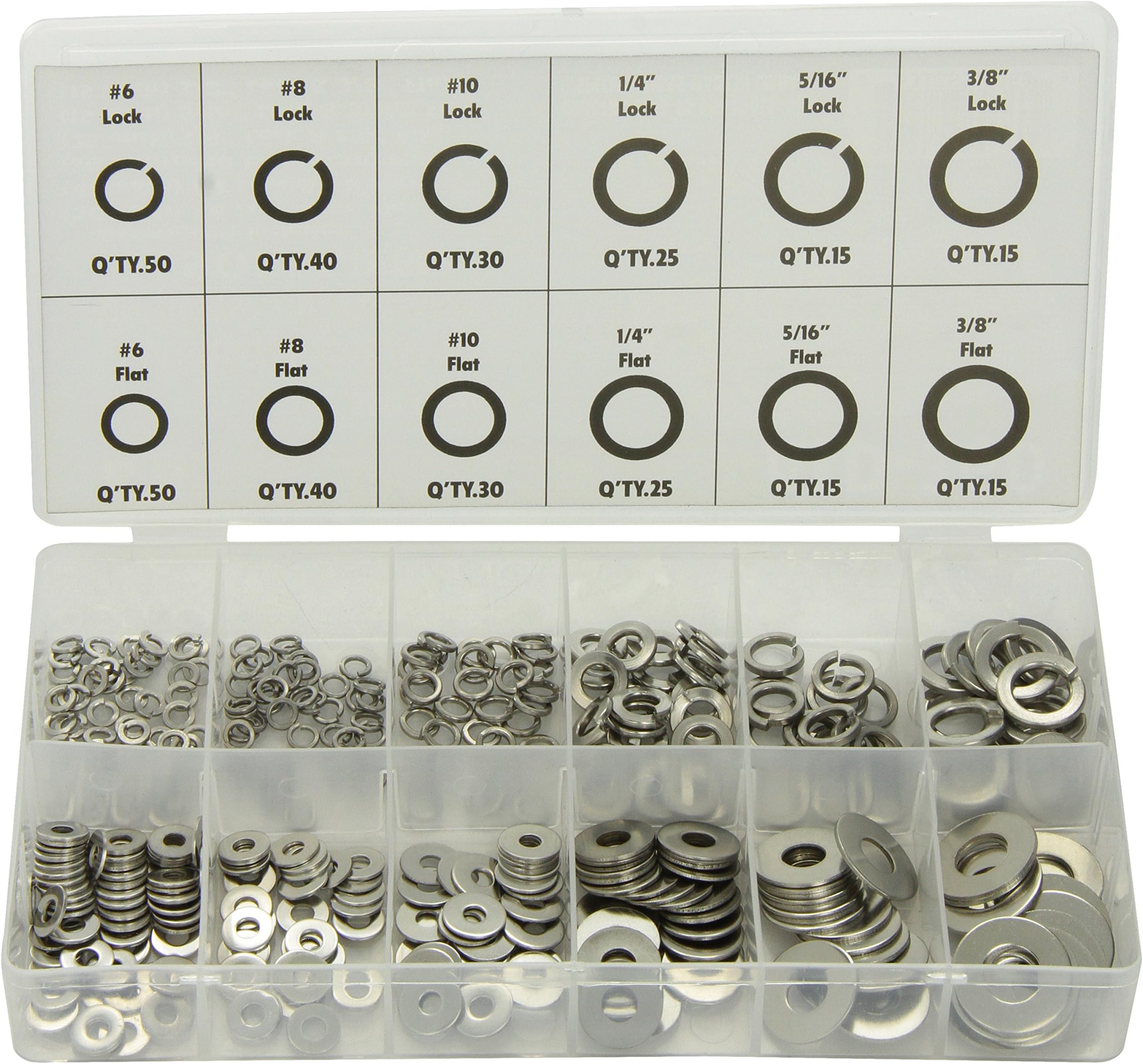 Advanced Tool Design Model ATD-360 350 Piece Stainless Lock and Flat Washer Assortment