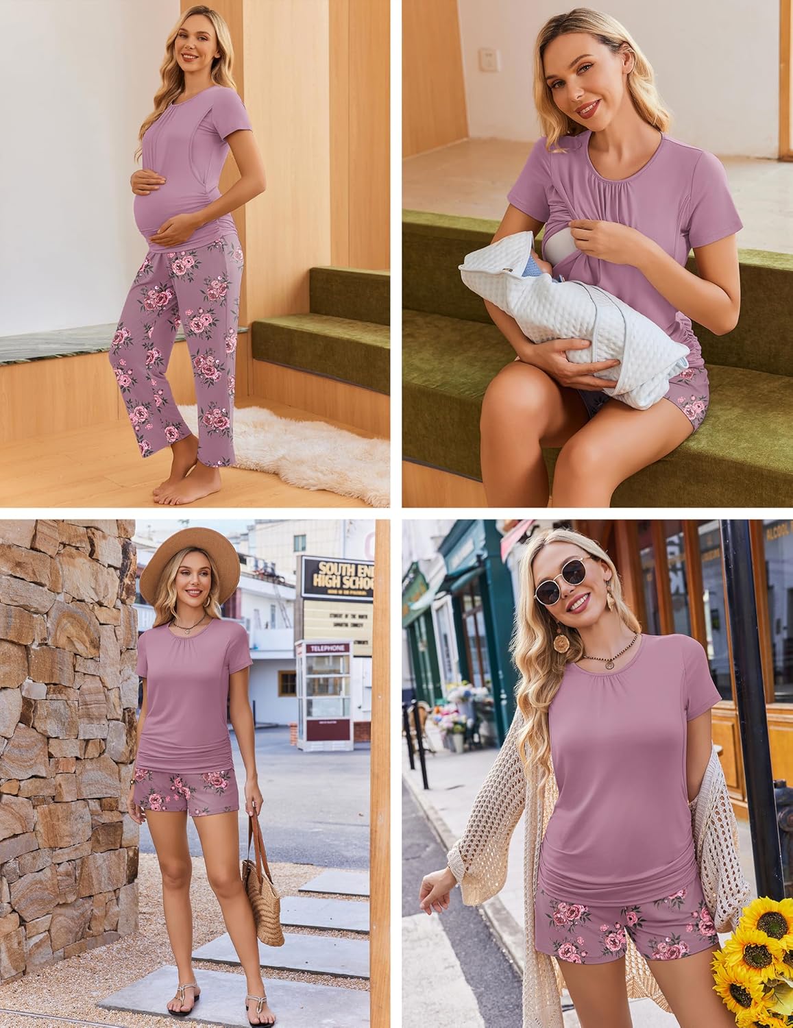 Ekouaer Maternity Nursing Pajamas Set 3 Piece Postpartum Lounge Breastfeeding Pjs Pregnancy Shorts & Pants S-XXL