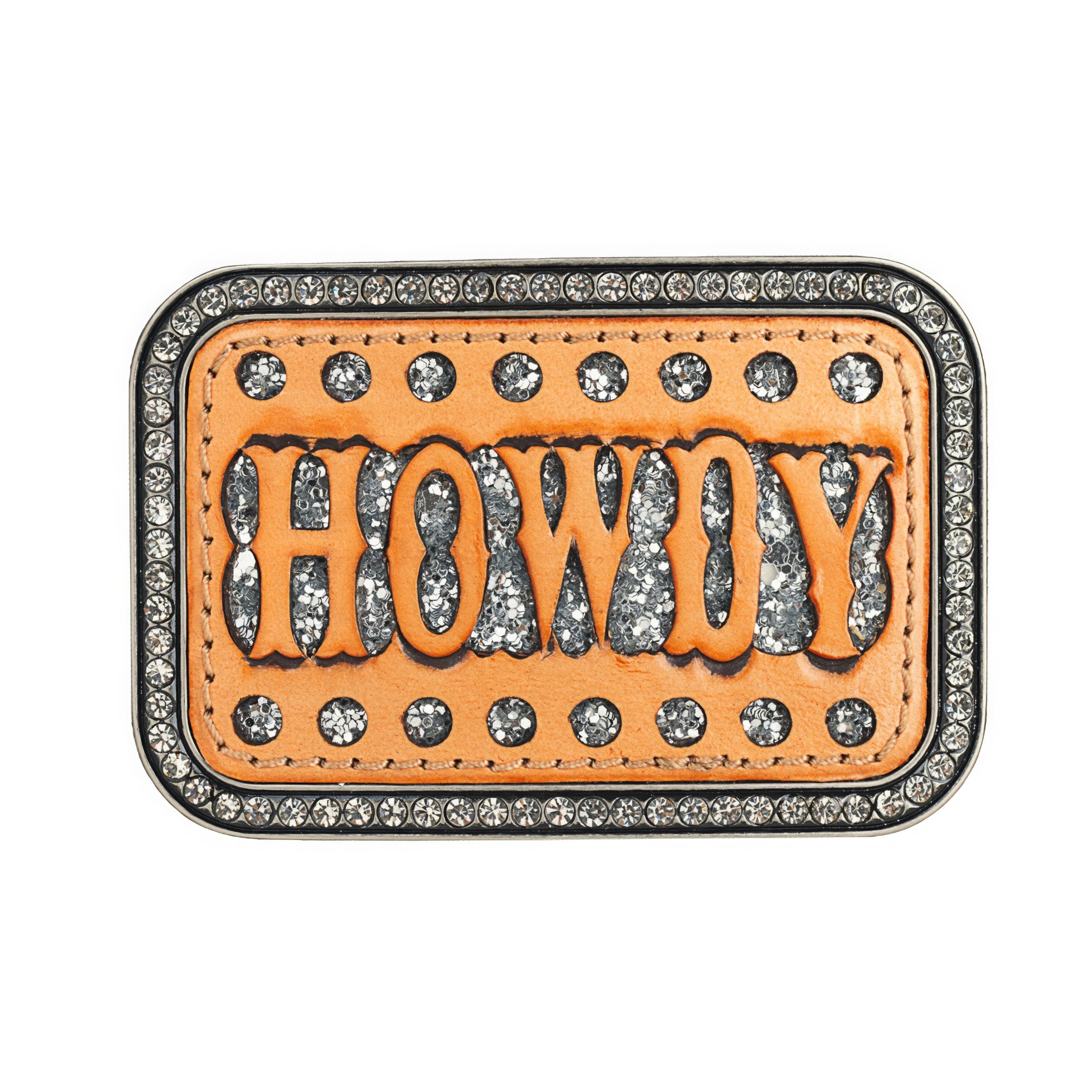Blazin Roxx Women's 'Howdy' Tan Leather Overlay Western Buckle with Silver Glitter and Crystal-Embellished Edge (2-1/2