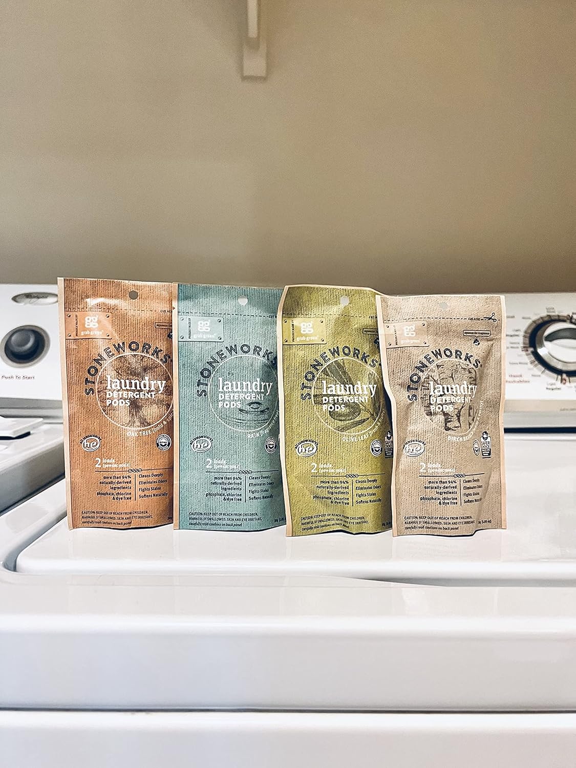 Grab Green Stoneworks Laundry Detergent Pods Sample Kit, 10 Count, Birch Branch, Fragrance Free Rain, Oak Tree, Olive Leaf, Rose Petal Scents, Plant a Tree - Image 2