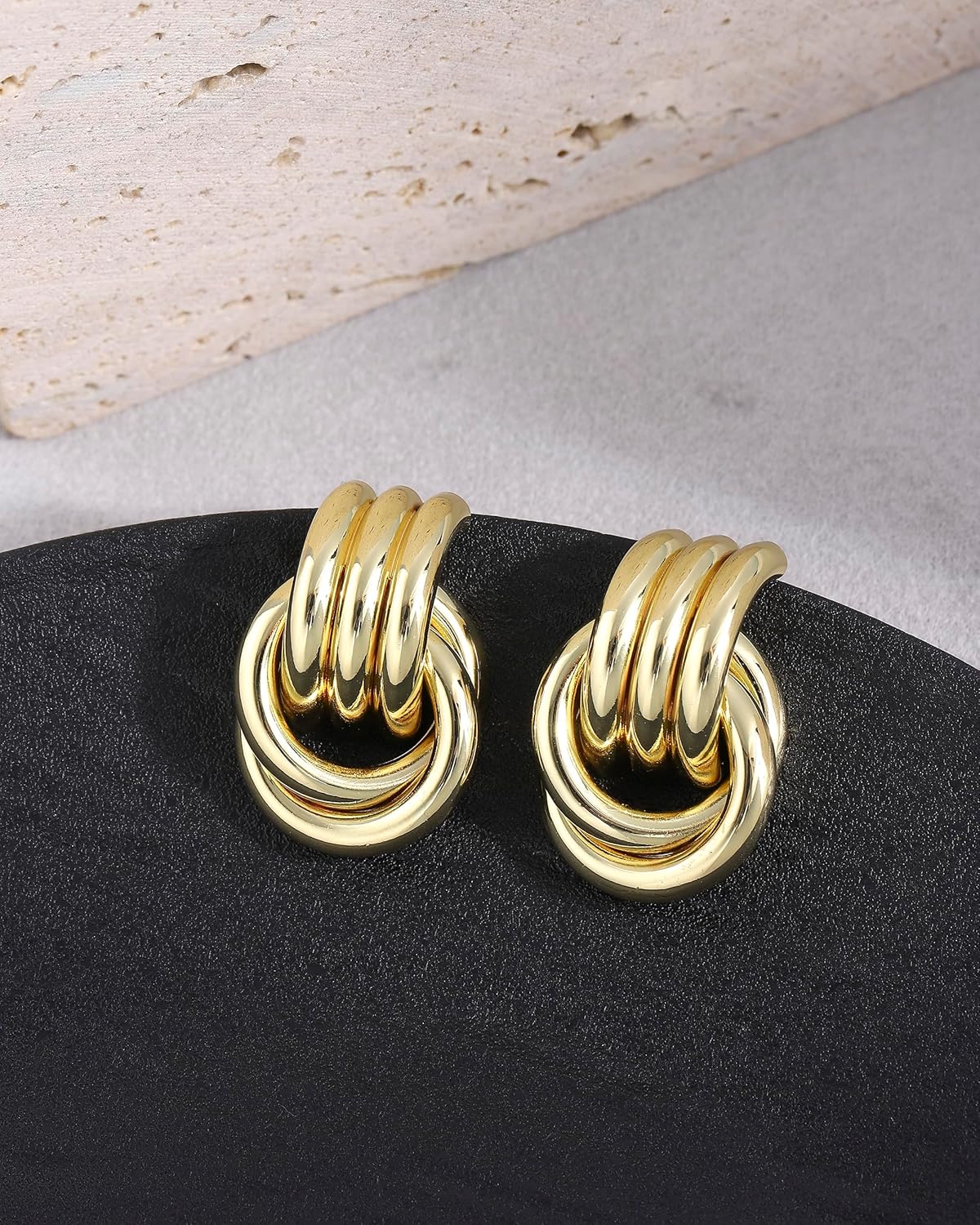 Gold Earrings for Women, 14K Gold Plated Hypoallergenic Statement Knot Chunky Gold Earrings Lightweight Chunky Jewelry for Women - Image 4