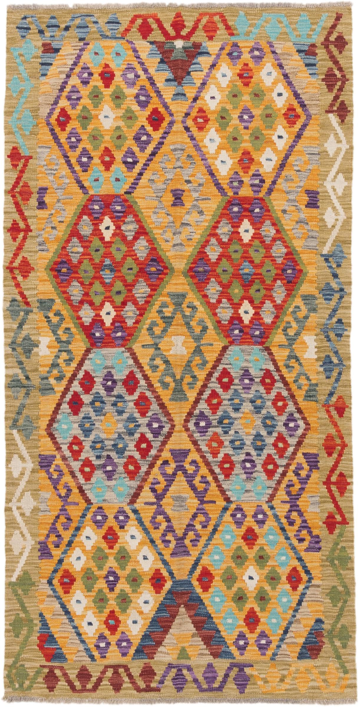 Kilim Afghan tissé main 102x204 en laine, l'authenticité d'un tapis d'orient
