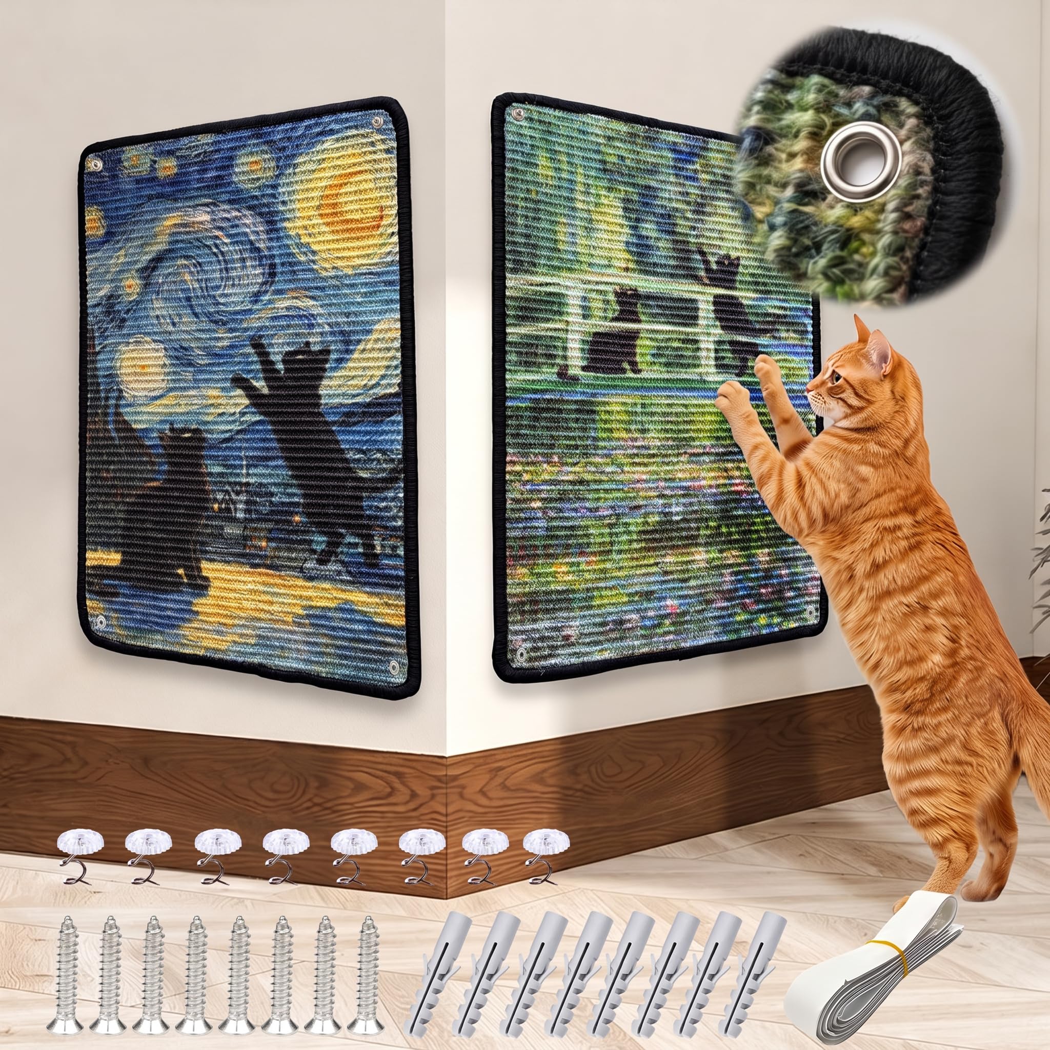 JanYoo Cat Scratching Mats,60×40cm Natural Sisal Scratch Pad Protect Wall