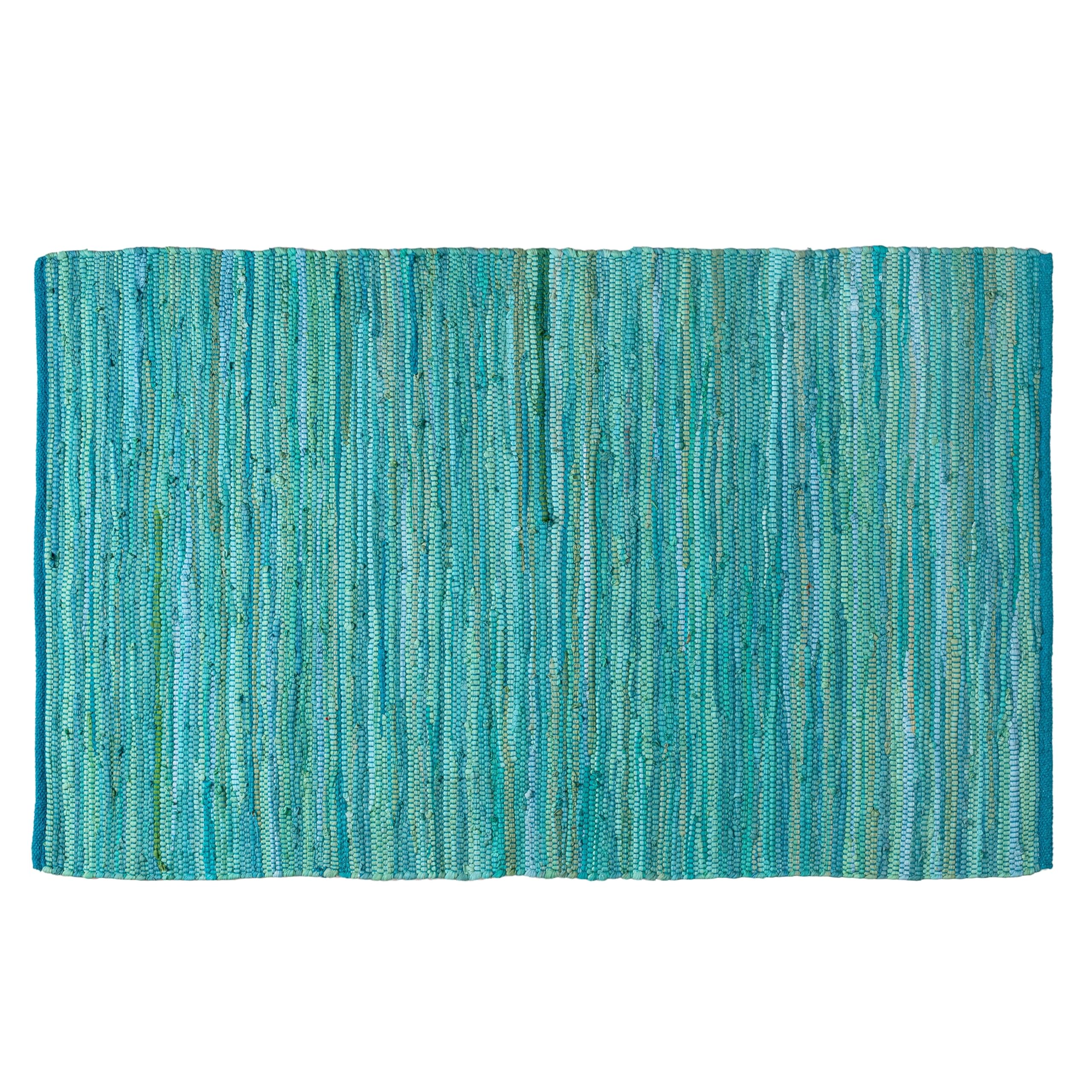 Ramanta Home 100% Cotton Hand Woven Tonal Chindi Rag Rug 3'x5' - Teal, Recycled Reversible Rugs, Boho Rustic Farmhouse Rugs for Living Room, Dinning