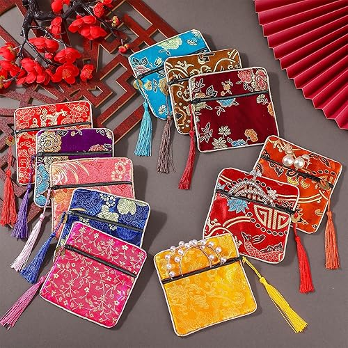 Miniatura 4 de 50 bolsas de seda para joyas, bolsas de regalo a granel, bolsa bordada de brocado de seda china con cierre a presión, bolsas de regalo para mujeres