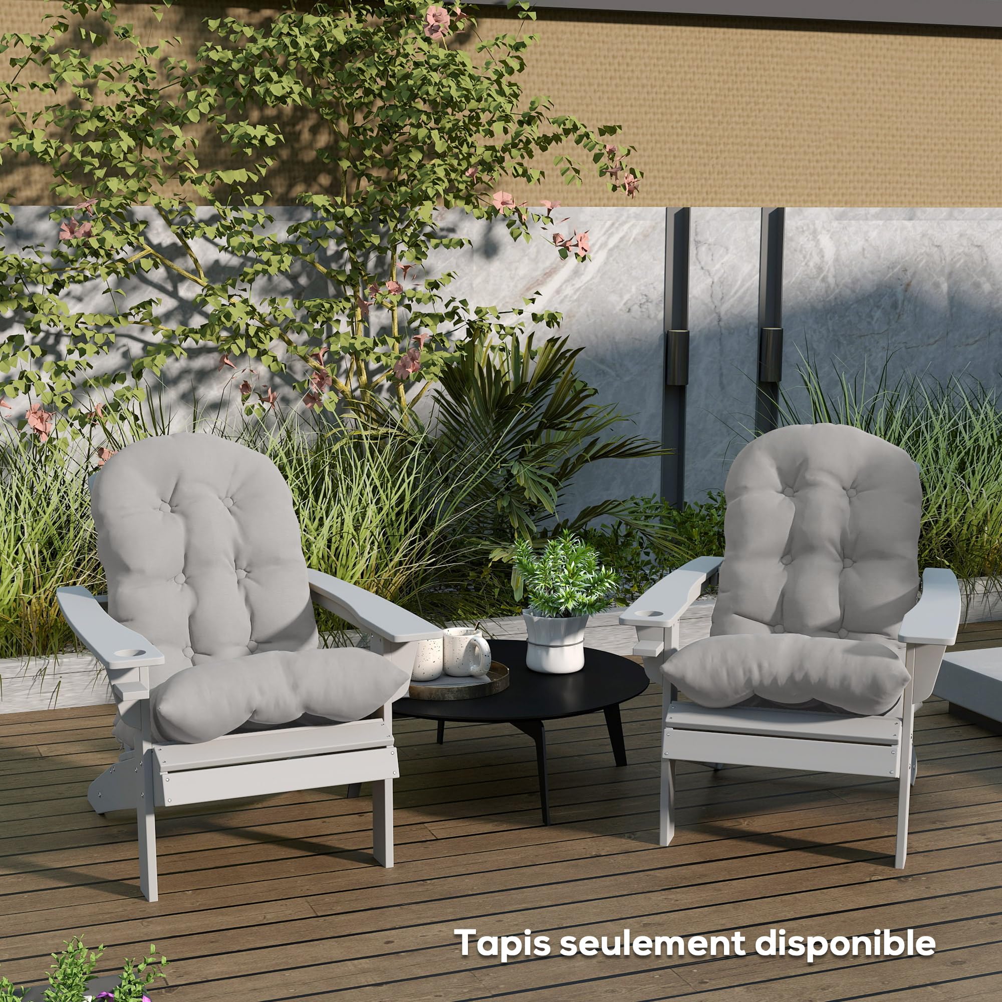 Outsunny Lot de 2 Coussins de Siège pour Chaise Adirondack avec Attaches Sécurisées, Coussin de Chaise Adirondack Design Capitonné, Coussin de Chaise à Aossier Haut Doux et Épais, Gris Clair